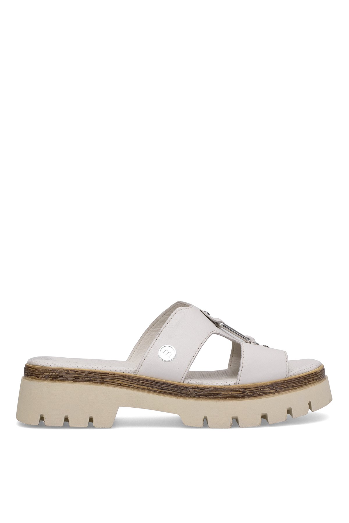 D25YT-1655 Kadın Hakiki Deri Topuklu Terlik Krem - Görsel 2