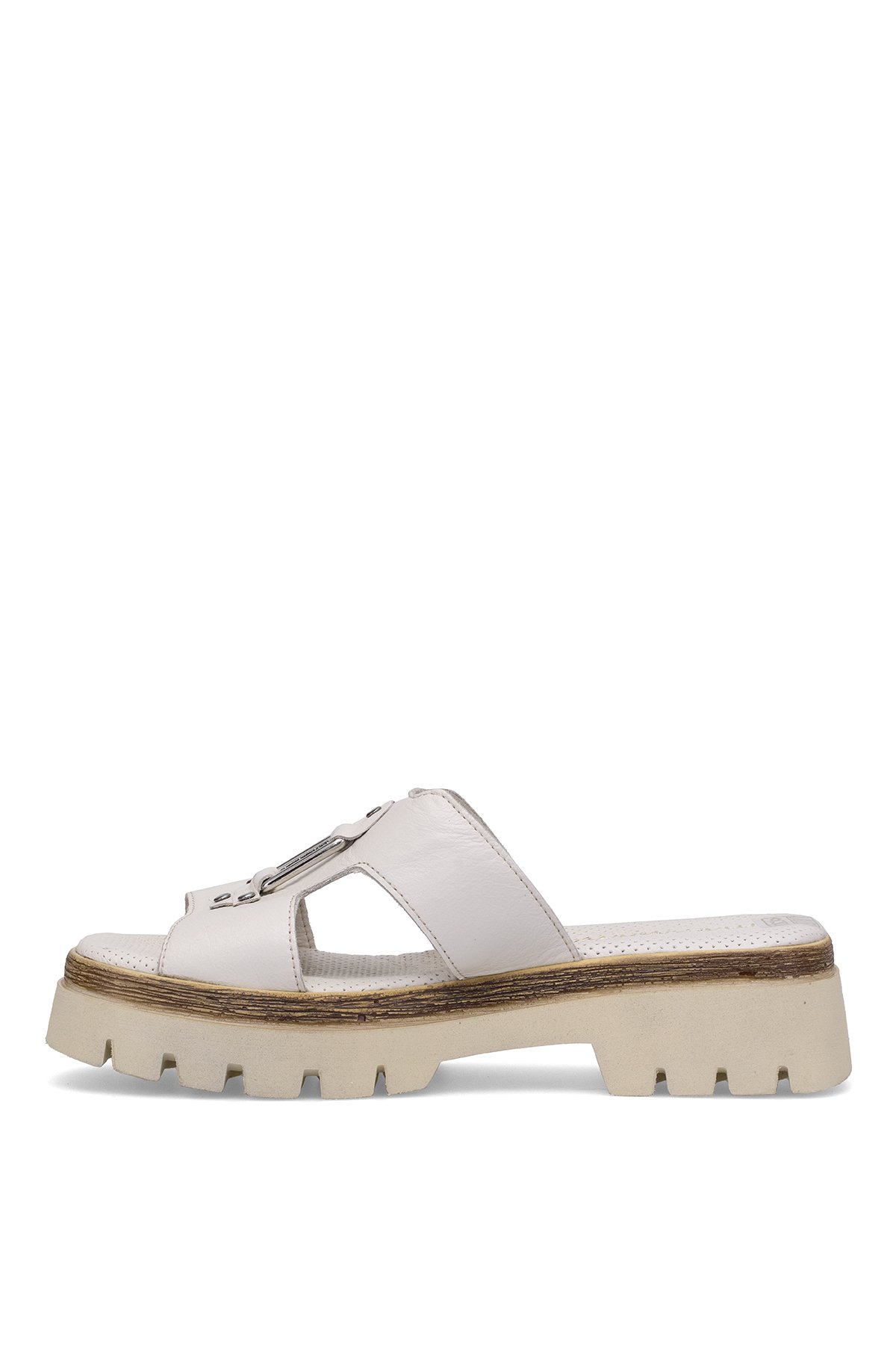 D25YT-1655 Kadın Hakiki Deri Topuklu Terlik Krem - Görsel 4