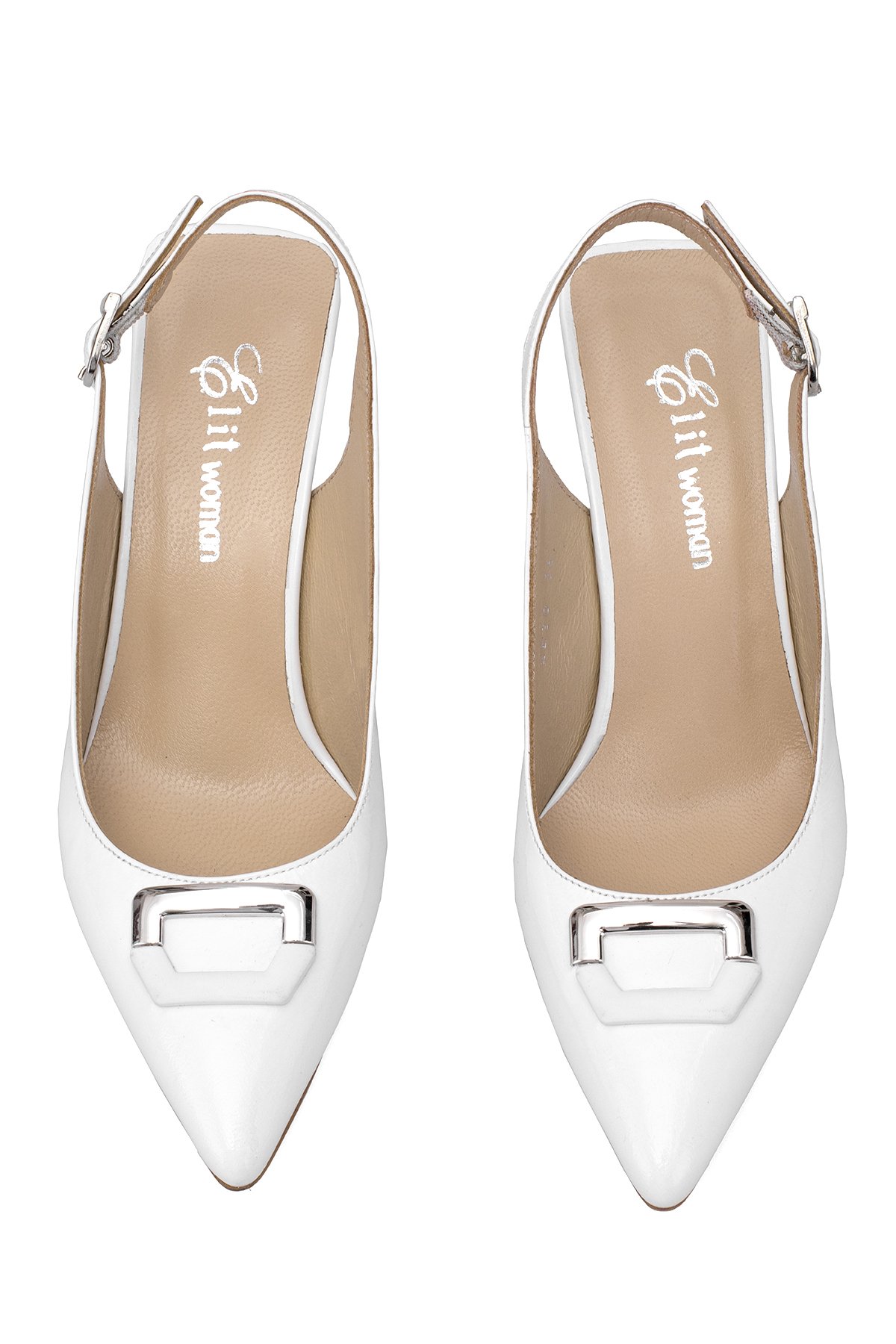 Elit Calissa Kadın Hakiki Rugan Deri Klasik Topuklu Ayakkabı Beyaz - Görsel 3