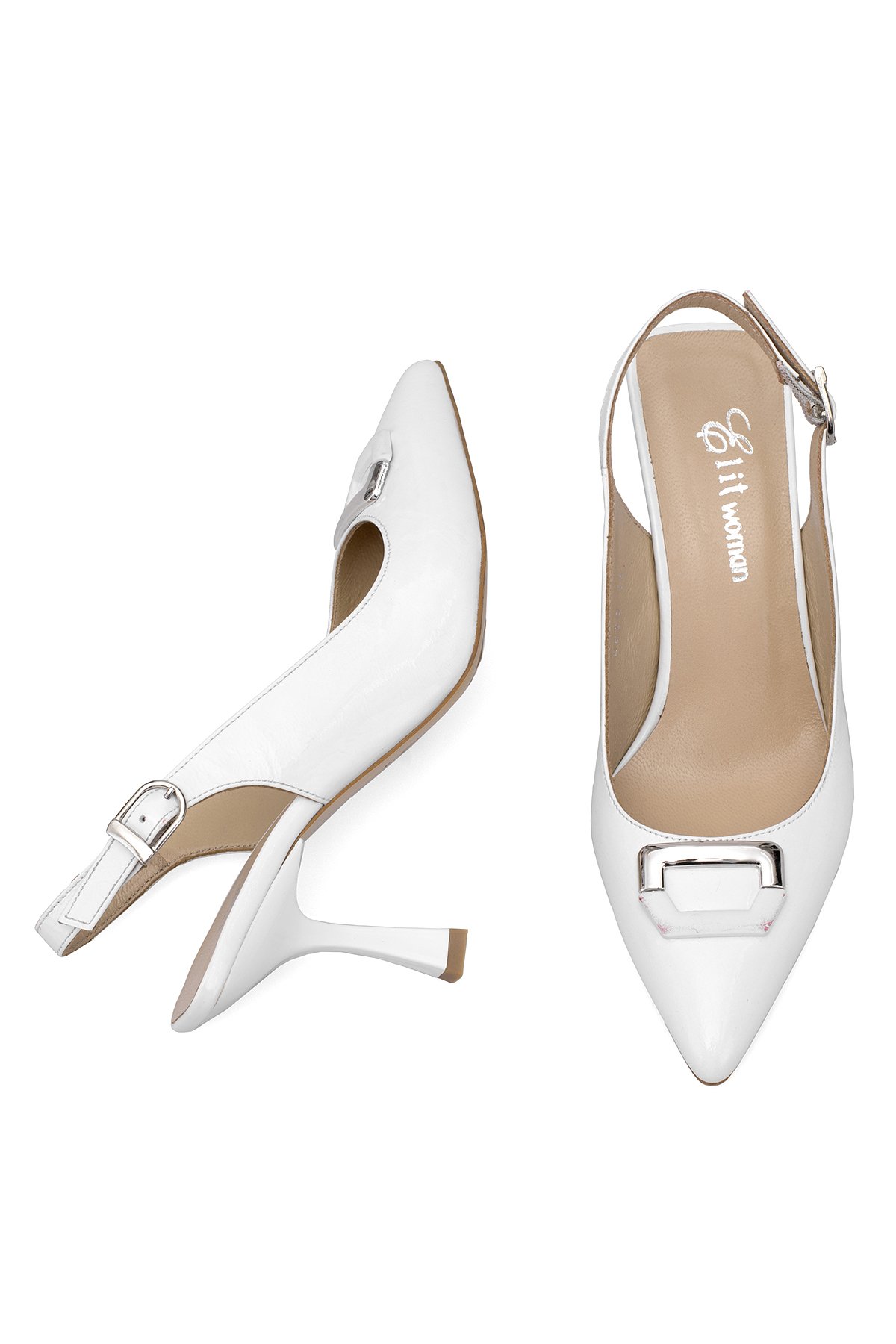Elit Calissa Kadın Hakiki Rugan Deri Klasik Topuklu Ayakkabı Beyaz - Görsel 4