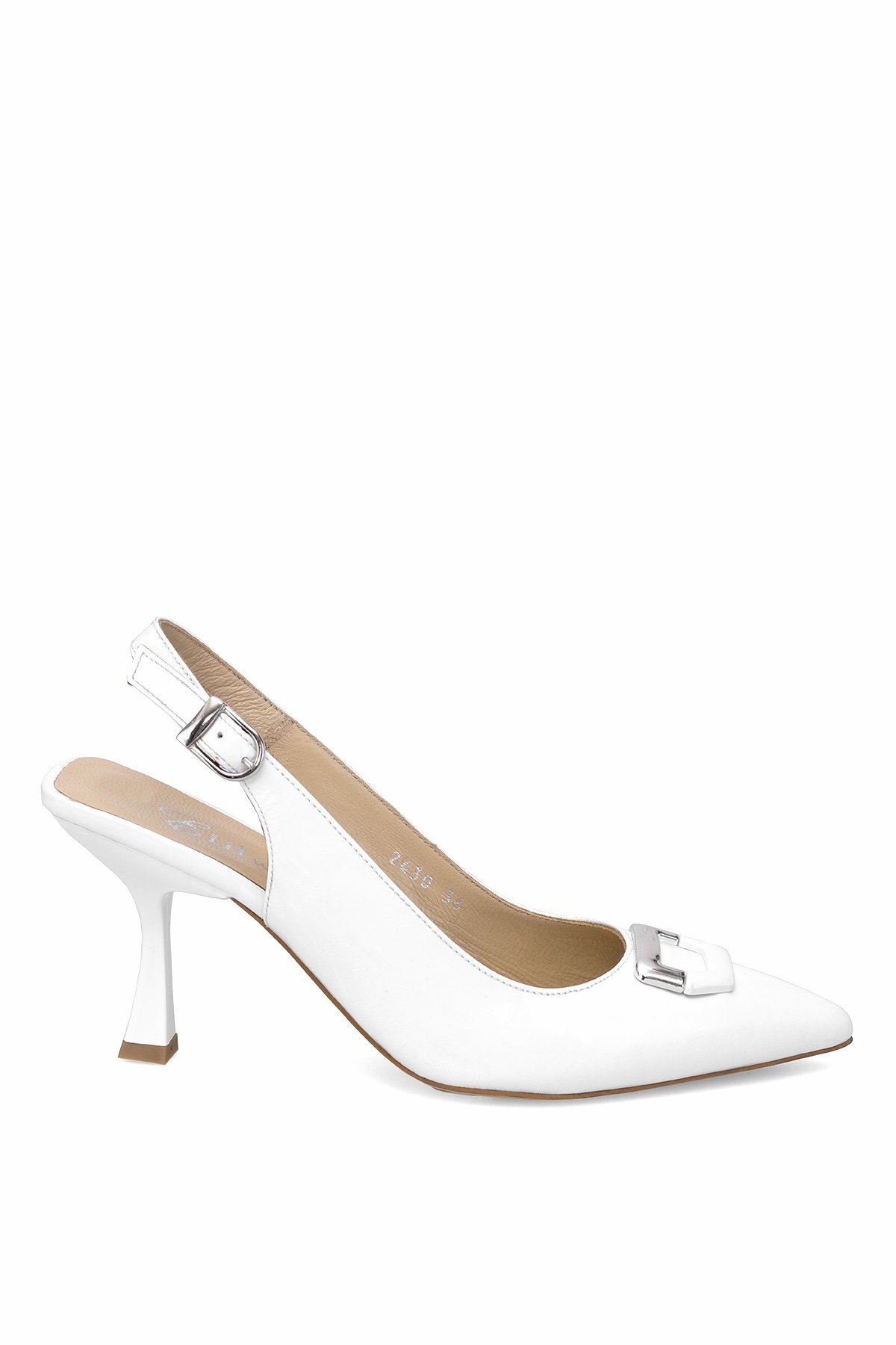 Elit Calissa Kadın Hakiki Rugan Deri Klasik Topuklu Ayakkabı Beyaz - Görsel 7