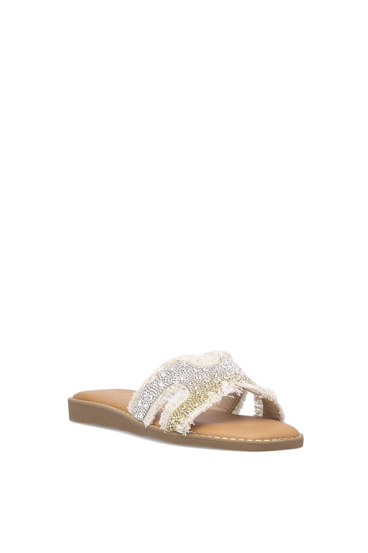 25Y177-1 Kadın Taşlı Düz Terlik Bej - Görsel 3