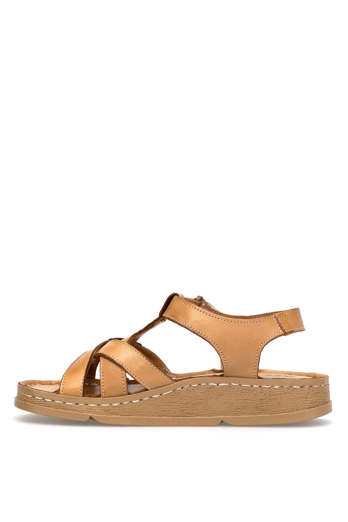 D25YS-2440 Kadın Hakiki Deri Düz Sandalet Taba - Görsel 4