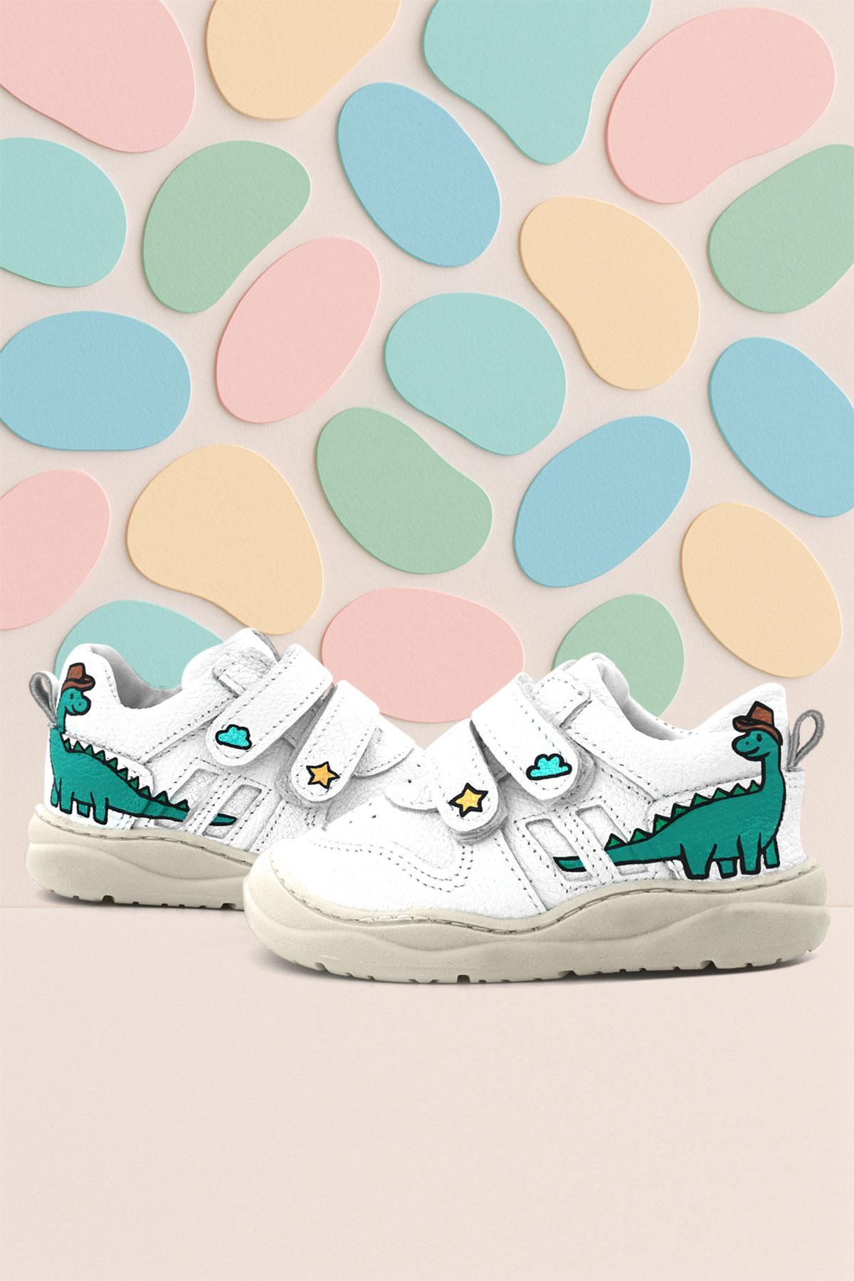 Tbons Özel Tasarım Schaggy Hakiki Deri Beyaz Bebek Spor Ayakkabı - Görsel 5