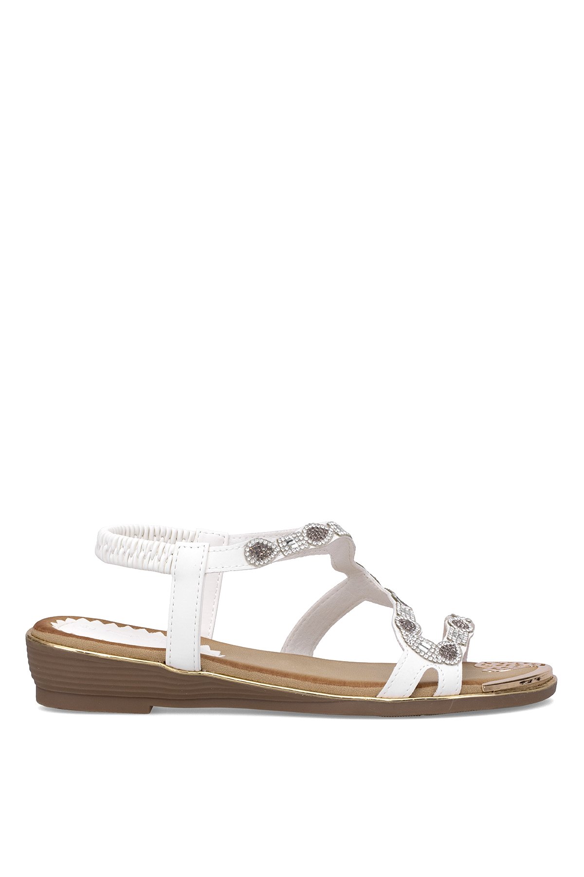 25Y122-5 Kadın Taşlı Düz Sandalet Beyaz - Görsel 2