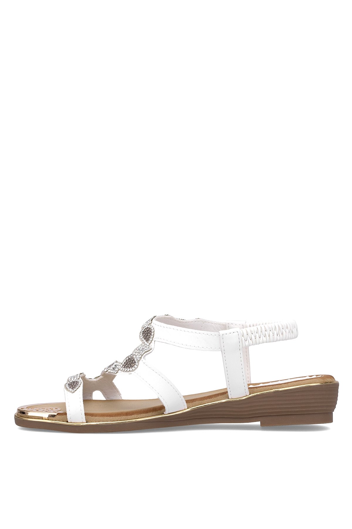 25Y122-5 Kadın Taşlı Düz Sandalet Beyaz - Görsel 4