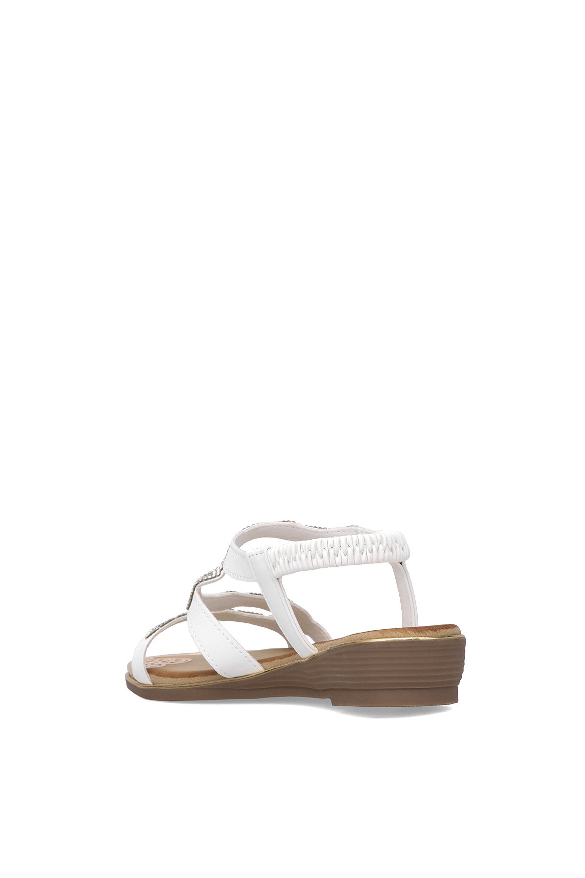 25Y122-5 Kadın Taşlı Düz Sandalet Beyaz - Görsel 5