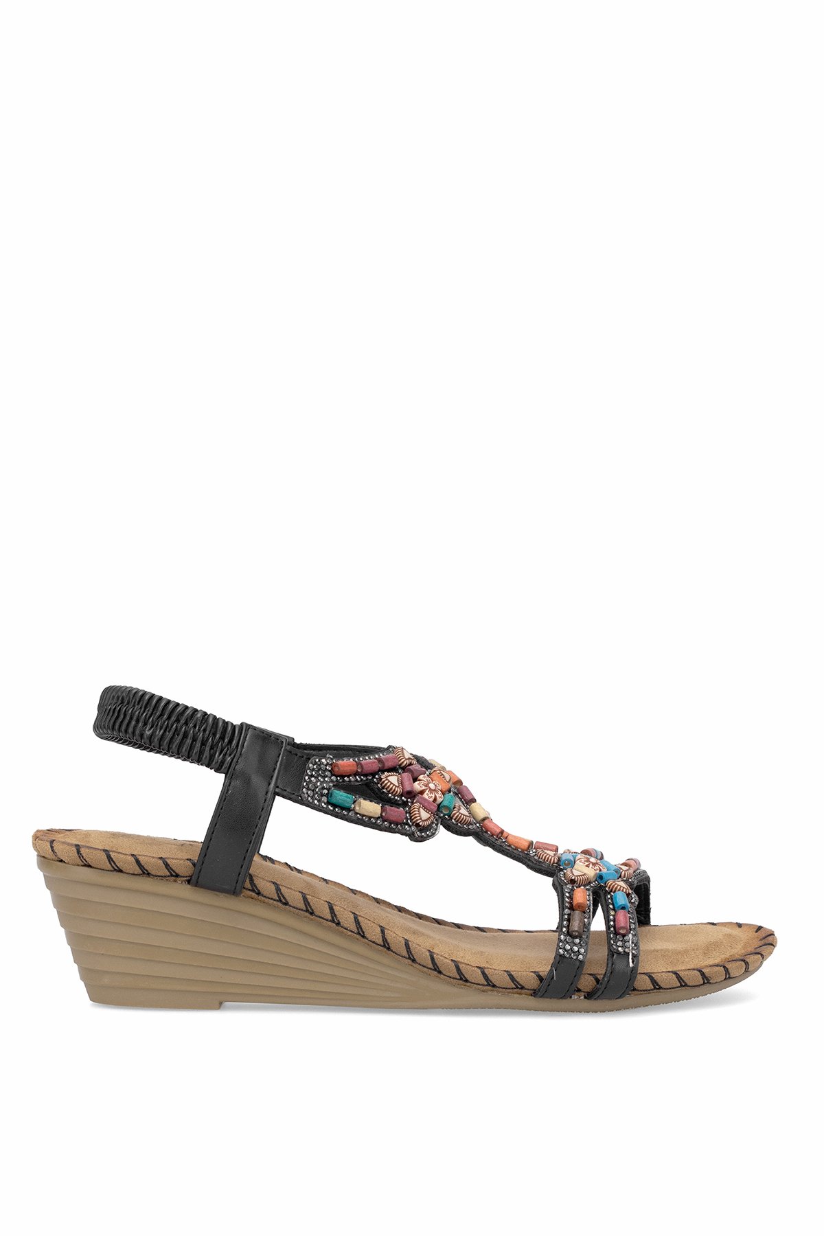 25Y151-6 Kadın Taşlı Dolgu Topuk Sandalet Siyah - Görsel 2