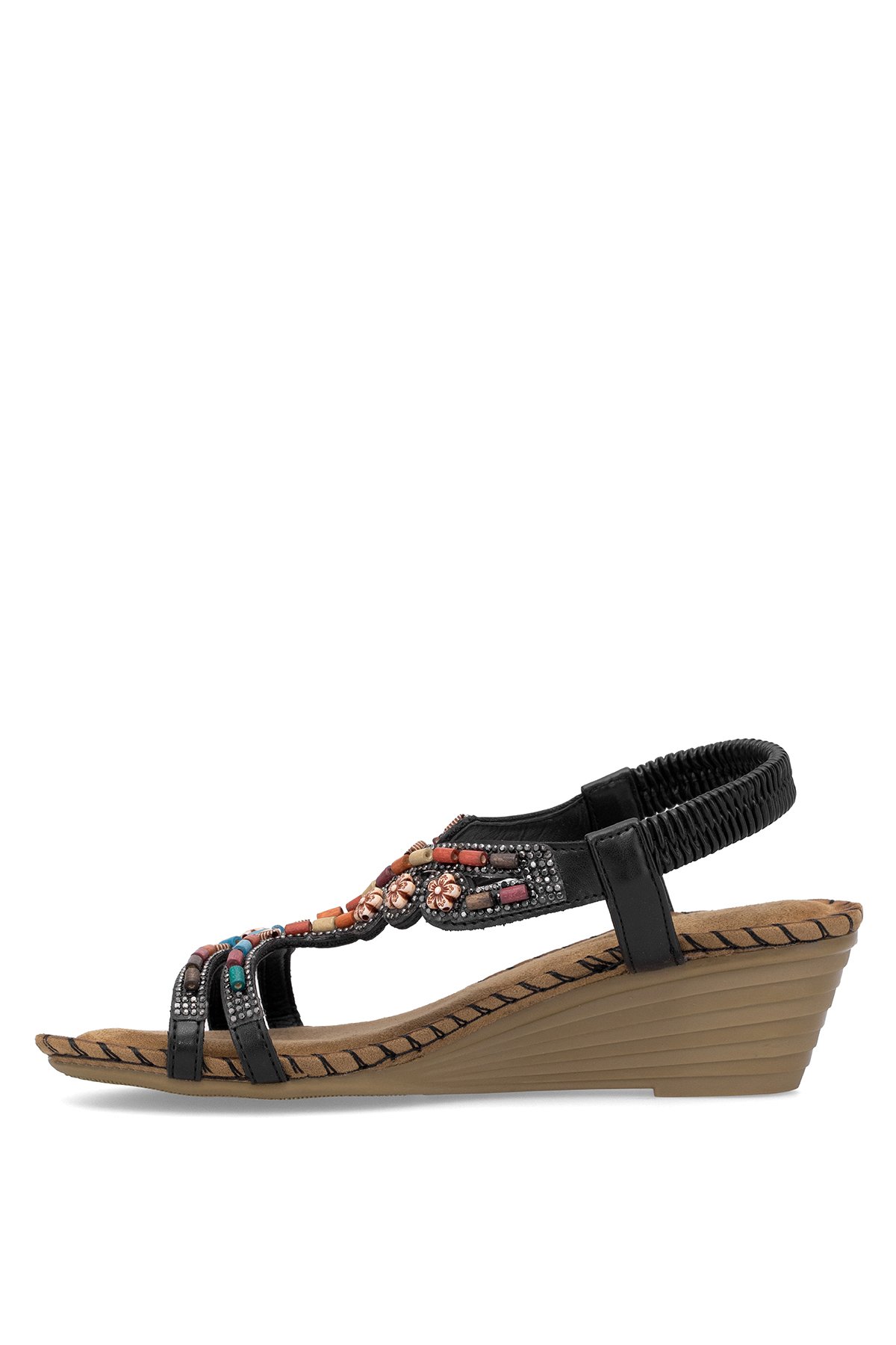 25Y151-6 Kadın Taşlı Dolgu Topuk Sandalet Siyah - Görsel 4