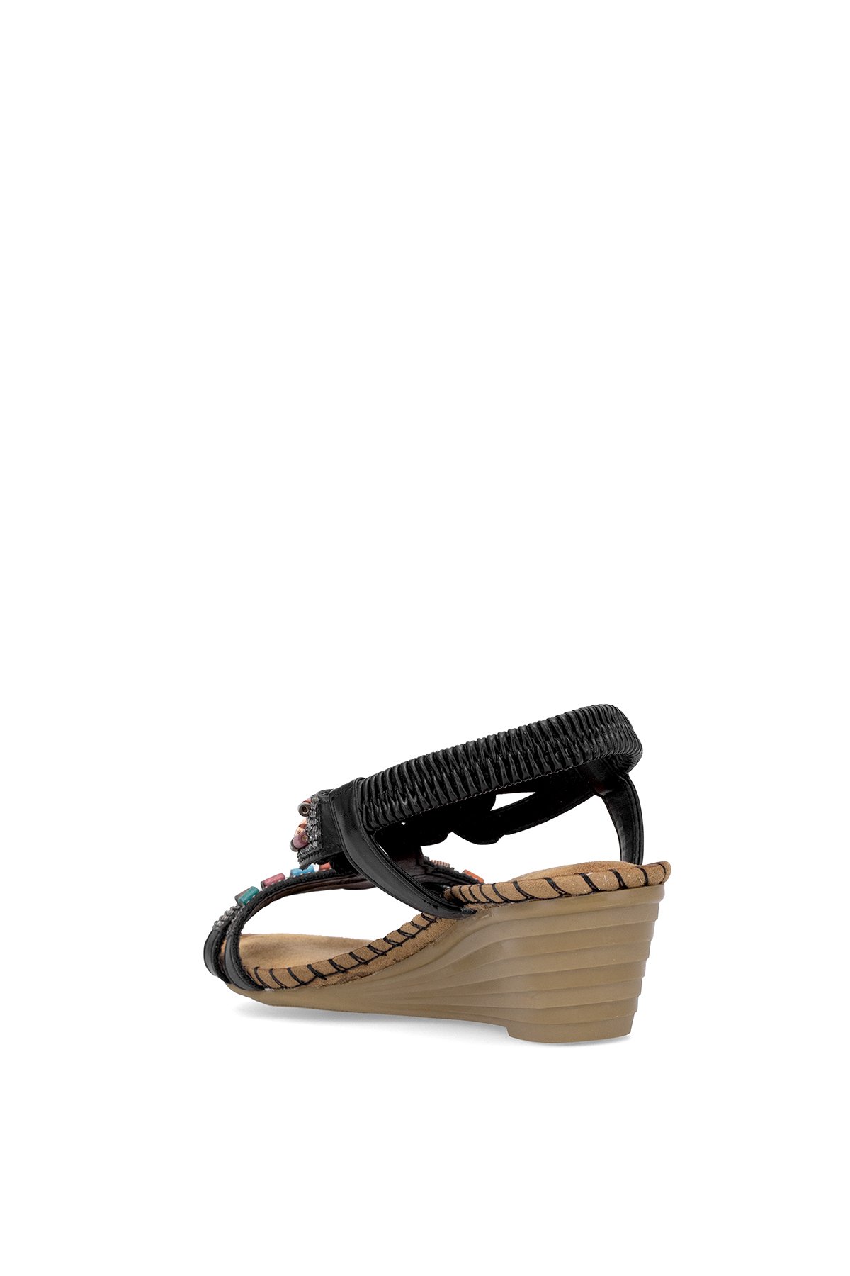 25Y151-6 Kadın Taşlı Dolgu Topuk Sandalet Siyah - Görsel 5