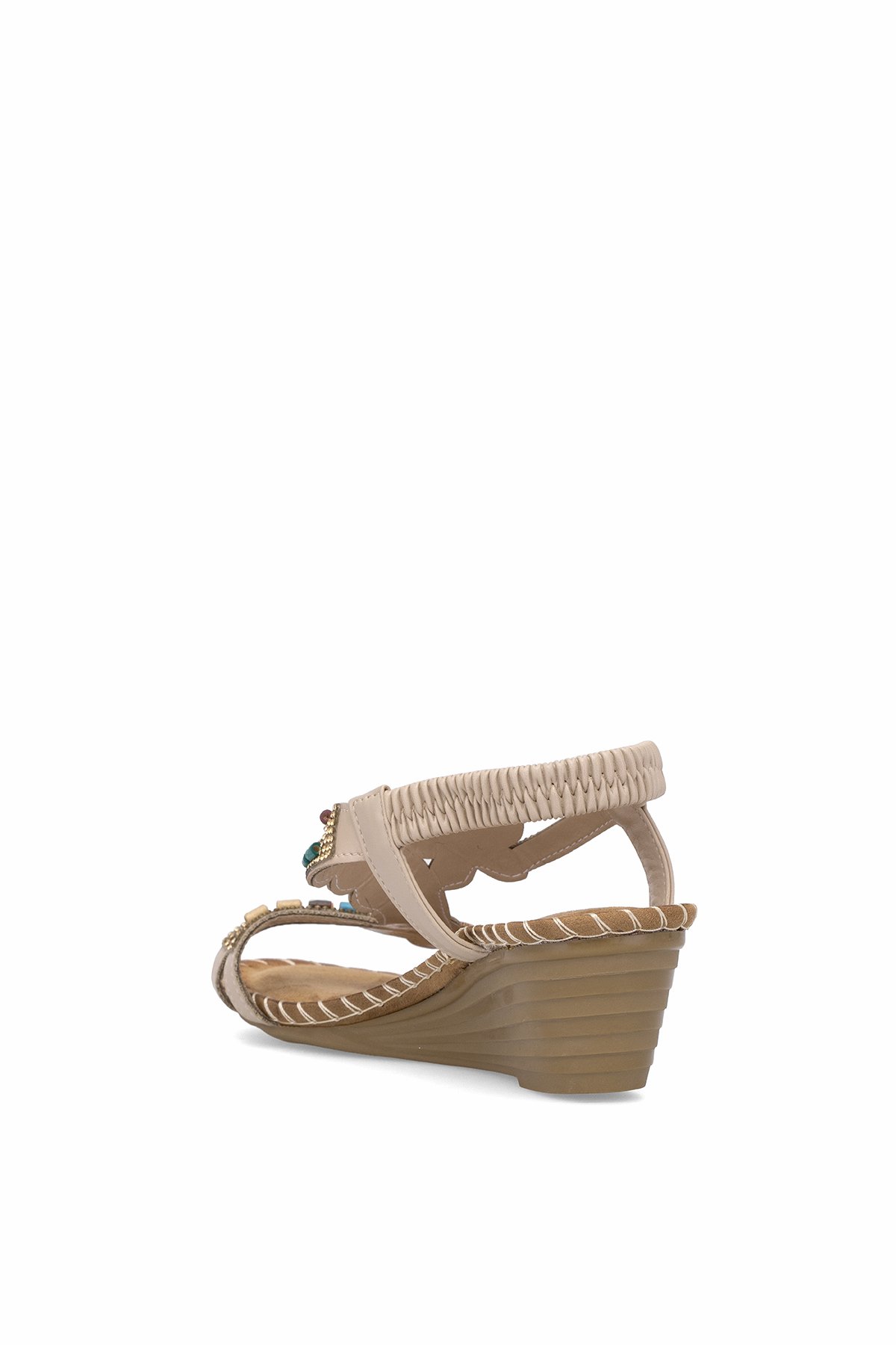 25Y151-6 Kadın Taşlı Dolgu Topuk Sandalet Bej - Görsel 5