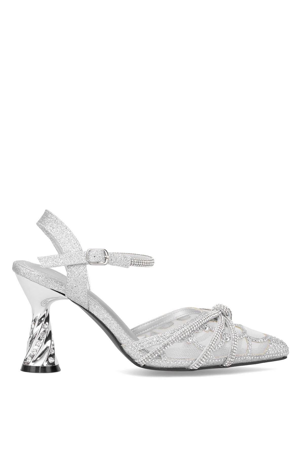25Y125-1 Kadın Taşlı Abiye Ayakkabı Gümüş - Görsel 2