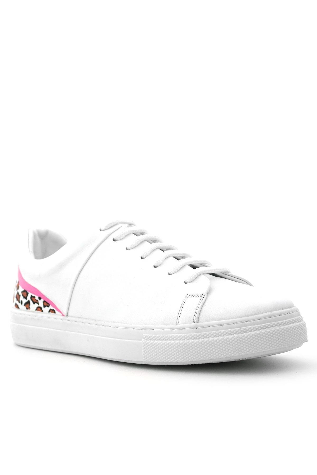 Tbons Özel Tasarım Beyaz Hakiki Deri Kadın Bağcıklı Sneaker Ayakkabı - Görsel 2