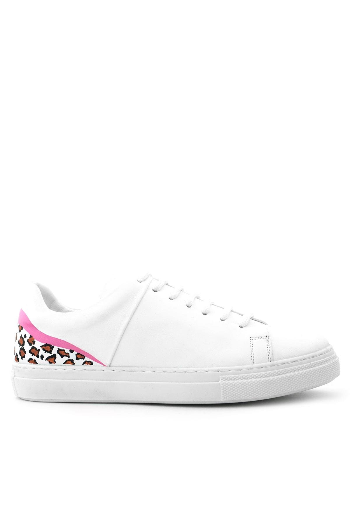 Tbons Özel Tasarım Beyaz Hakiki Deri Kadın Bağcıklı Sneaker Ayakkabı - Görsel 3