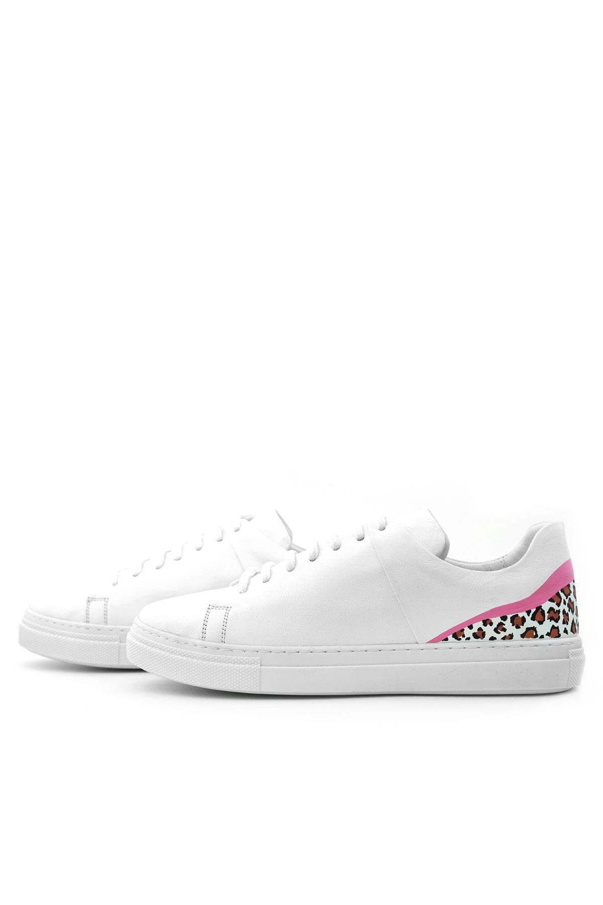 Tbons Özel Tasarım Beyaz Hakiki Deri Kadın Bağcıklı Sneaker Ayakkabı - Görsel 6