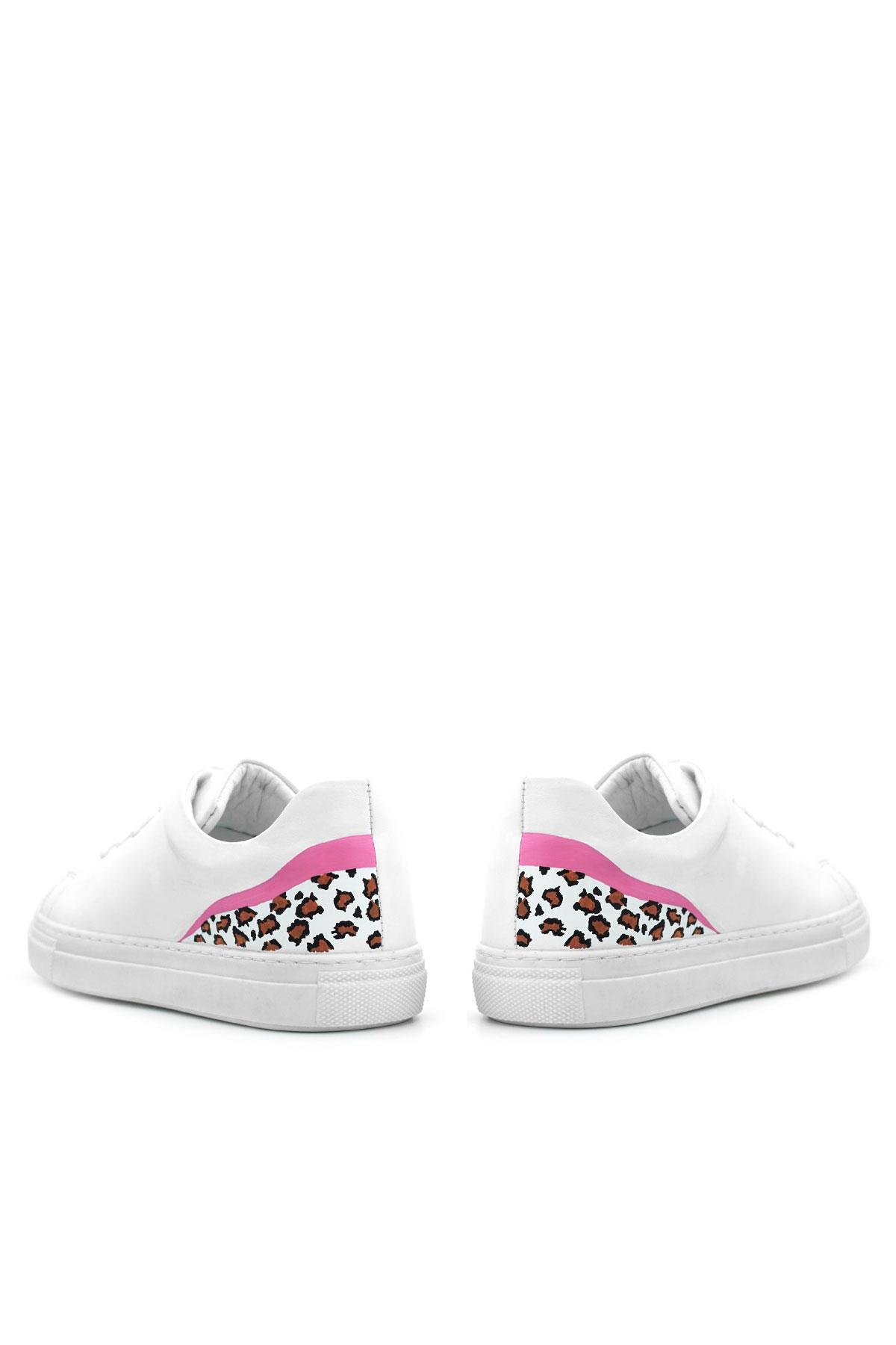 Tbons Özel Tasarım Beyaz Hakiki Deri Kadın Bağcıklı Sneaker Ayakkabı - Görsel 9