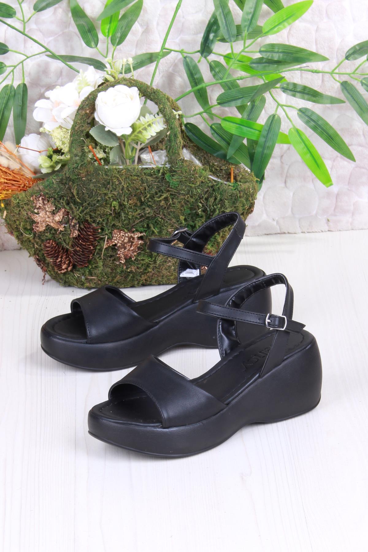 35400 Fancy Anatomik Rahat Toka Detaylı Dolgu Taban Kadın Sandalet - Görsel 5