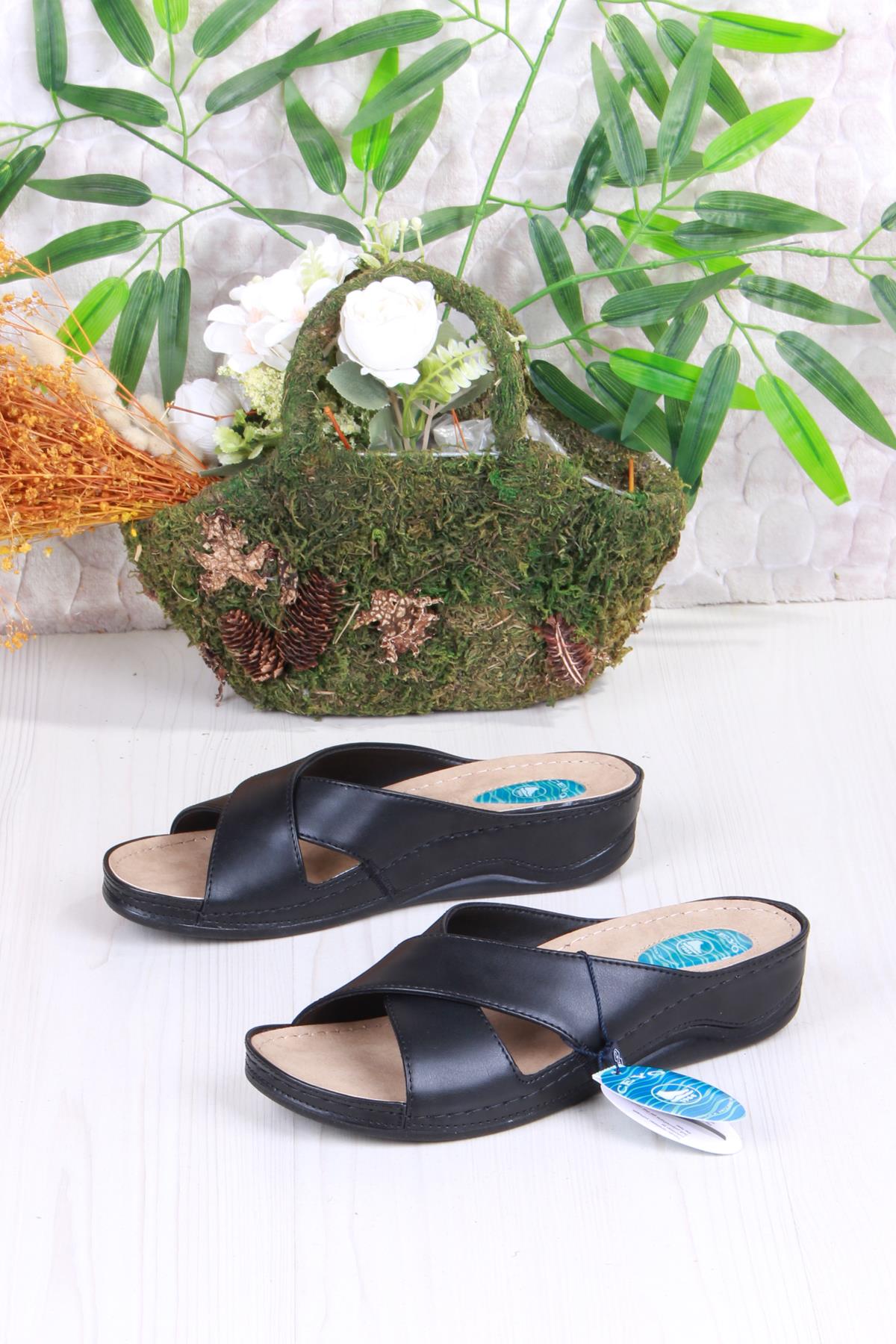 Ceyo Ceyo 9946-1 Siyah Rahat Topuk Dikeni Destekli Çapraz Bantlı Kadın Terlik Sandalet & Terlik | Flo Siyah - 5. görsel