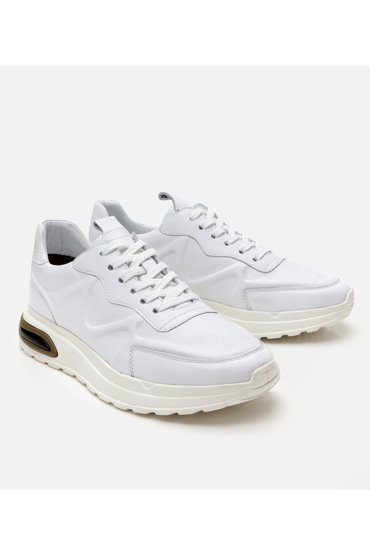 Erkek Deri Beyaz Kalın Tabanlı Spor Ayakkabı - Görsel 3