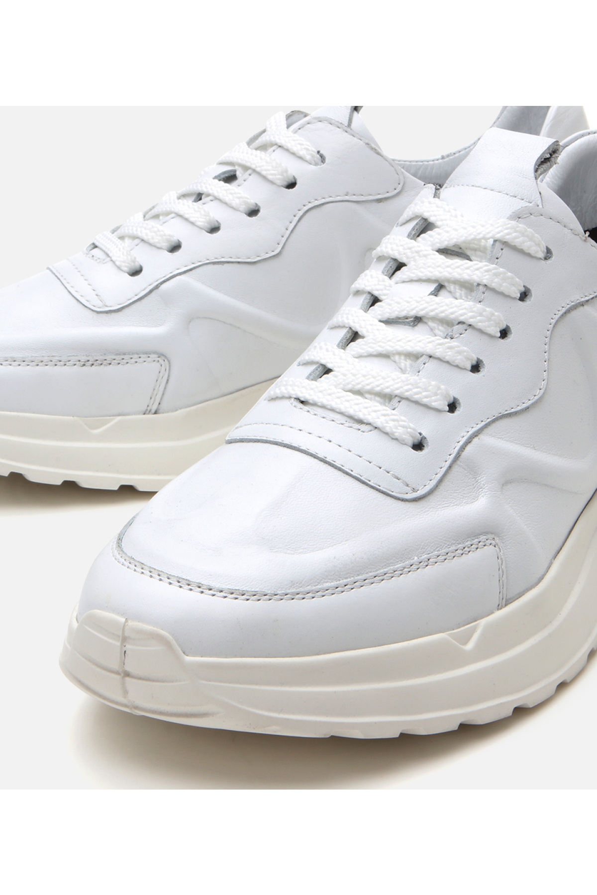 Erkek Deri Beyaz Kalın Tabanlı Spor Ayakkabı - Görsel 4