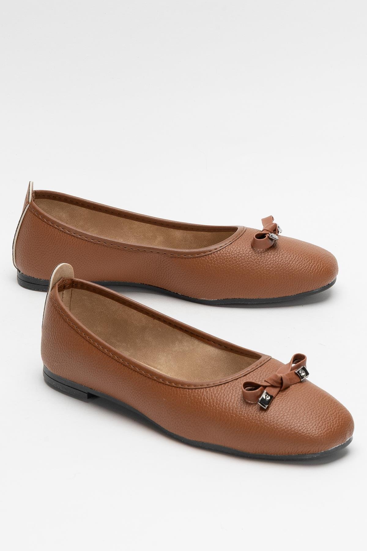 Fiyonklu Günlük Kadın Babet Ayakkabı TABA - Görsel 3