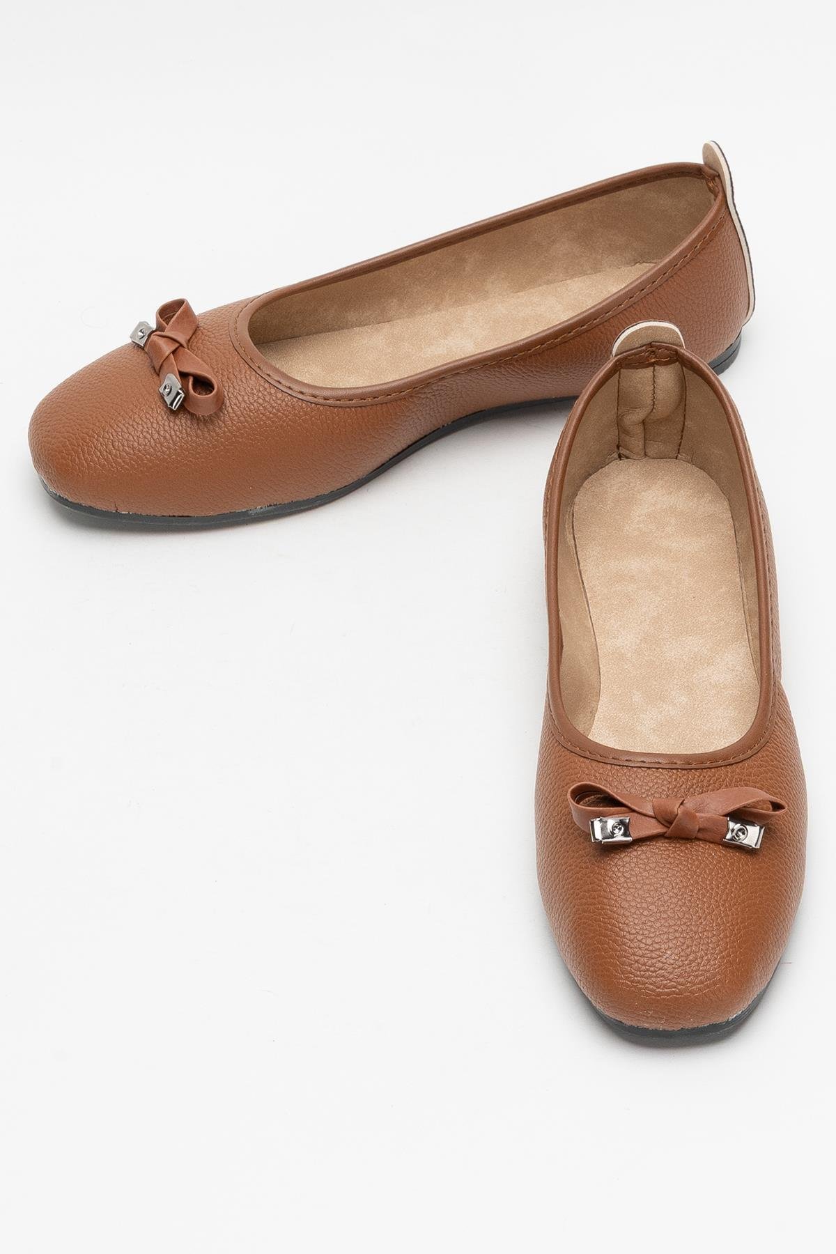 Fiyonklu Günlük Kadın Babet Ayakkabı TABA - Görsel 8