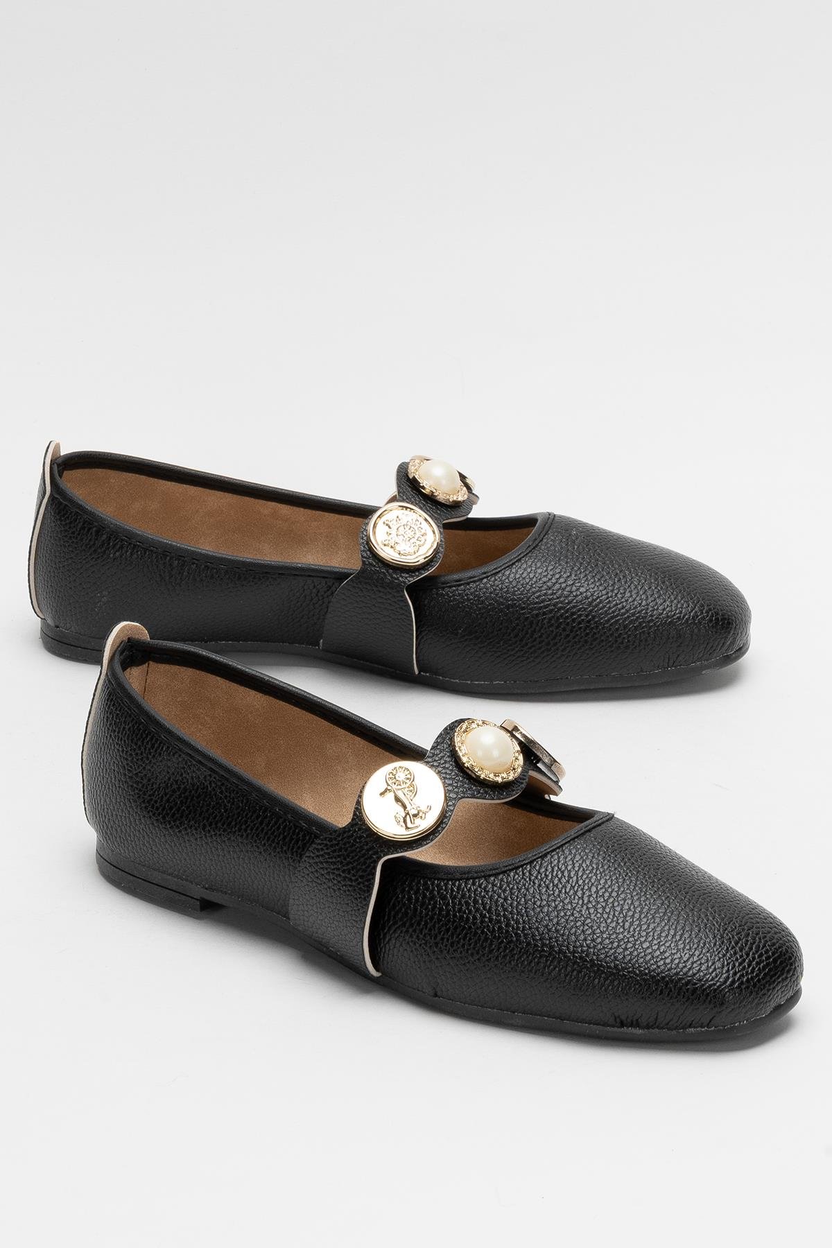 Kadın Aksesuarlı Bantlı Babet Ayakkabı SİYAH - Görsel 3