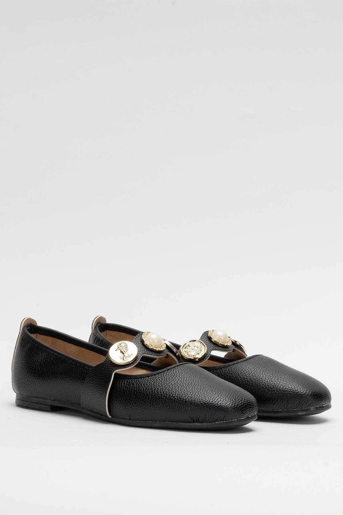 Kadın Aksesuarlı Bantlı Babet Ayakkabı SİYAH - Görsel 4