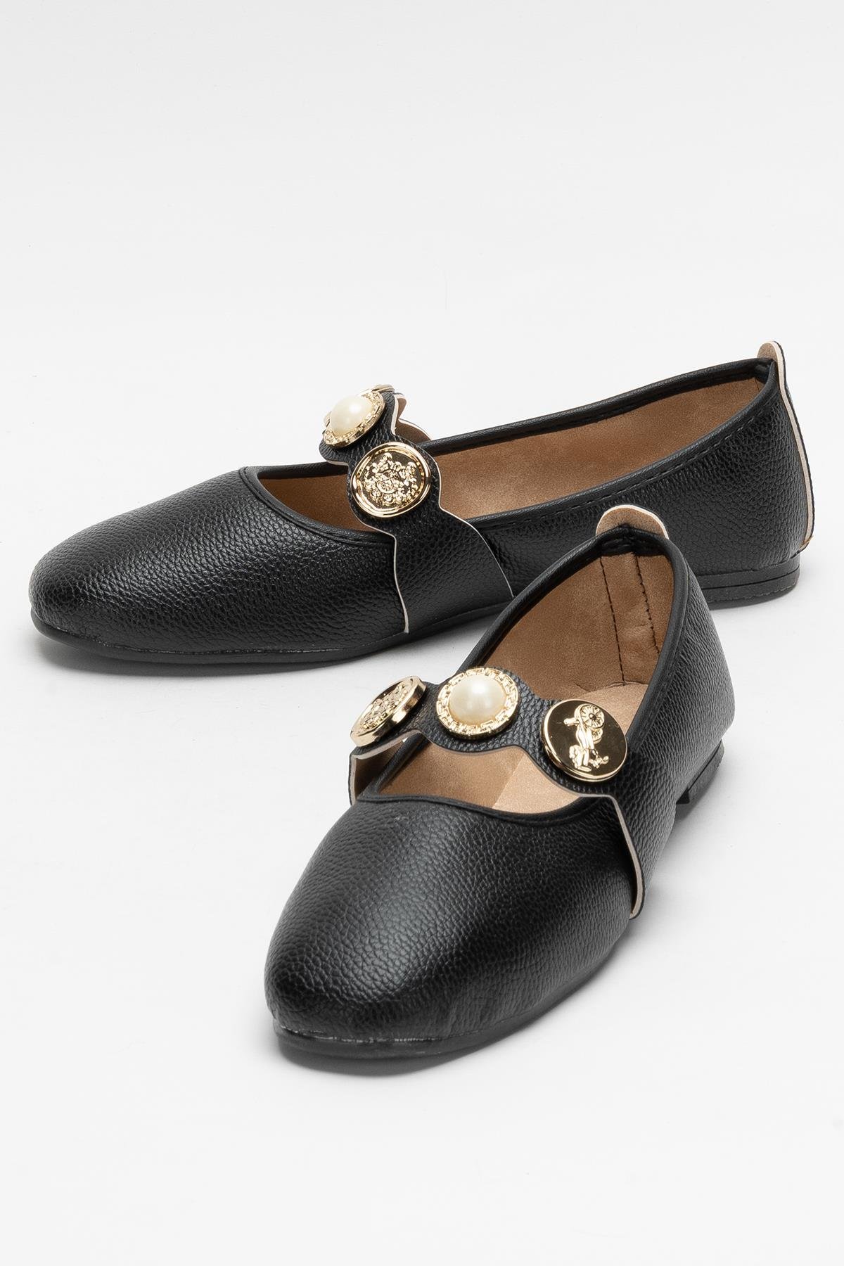 Kadın Aksesuarlı Bantlı Babet Ayakkabı SİYAH - Görsel 5