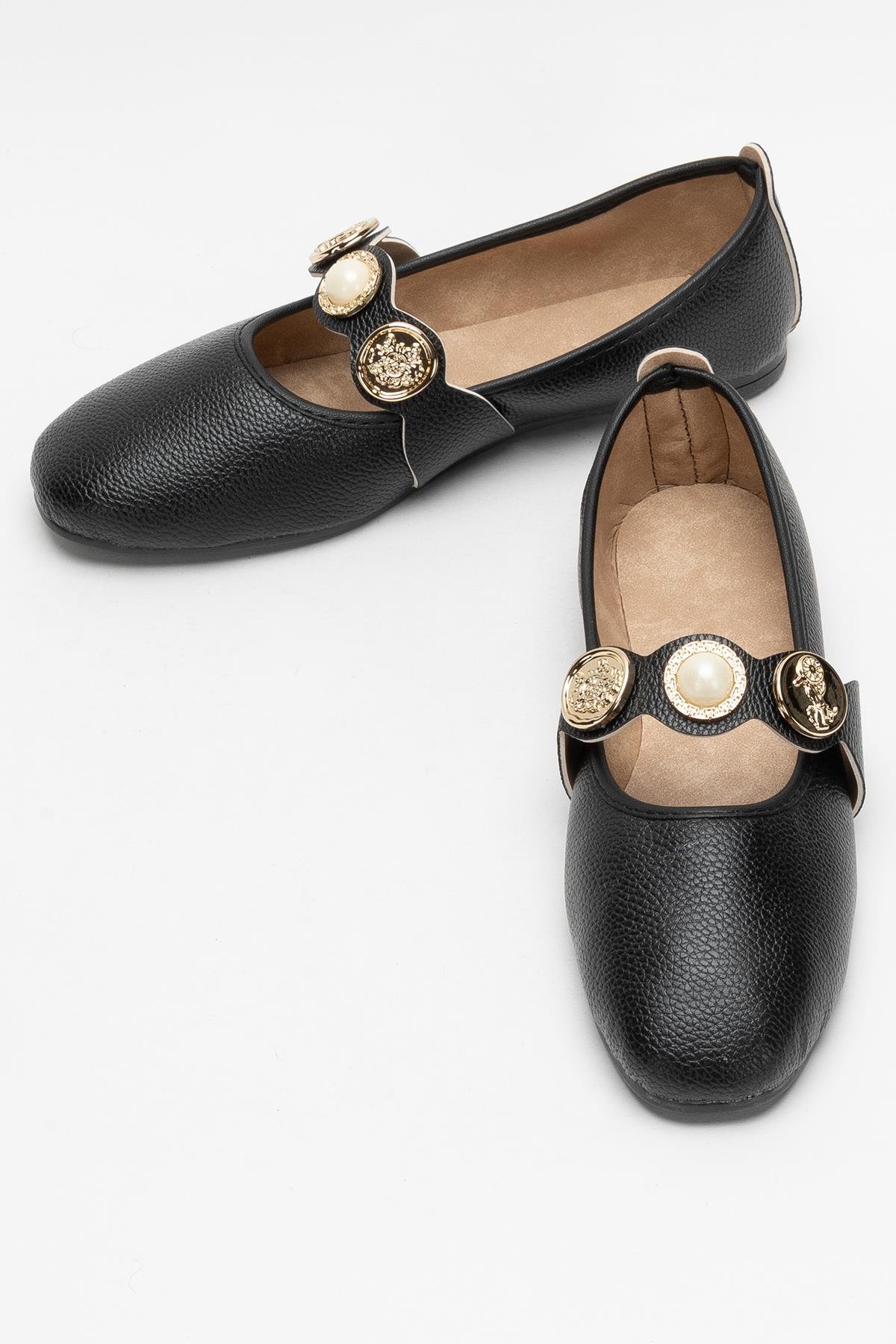 Kadın Aksesuarlı Bantlı Babet Ayakkabı SİYAH - Görsel 7