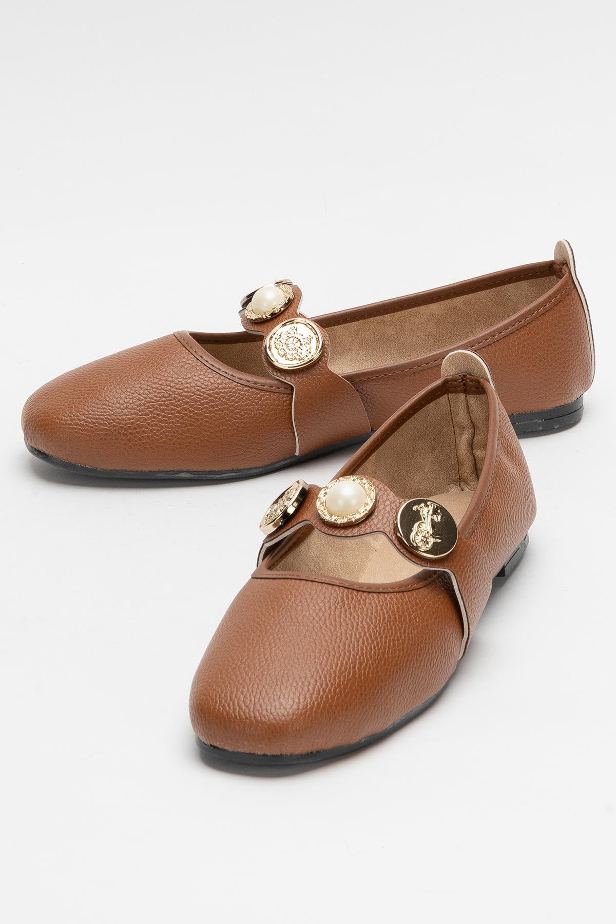 Kadın Aksesuarlı Bantlı Babet Ayakkabı TABA - Görsel 5