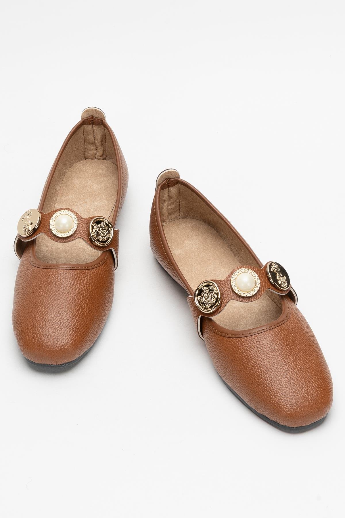 Kadın Aksesuarlı Bantlı Babet Ayakkabı TABA - Görsel 6