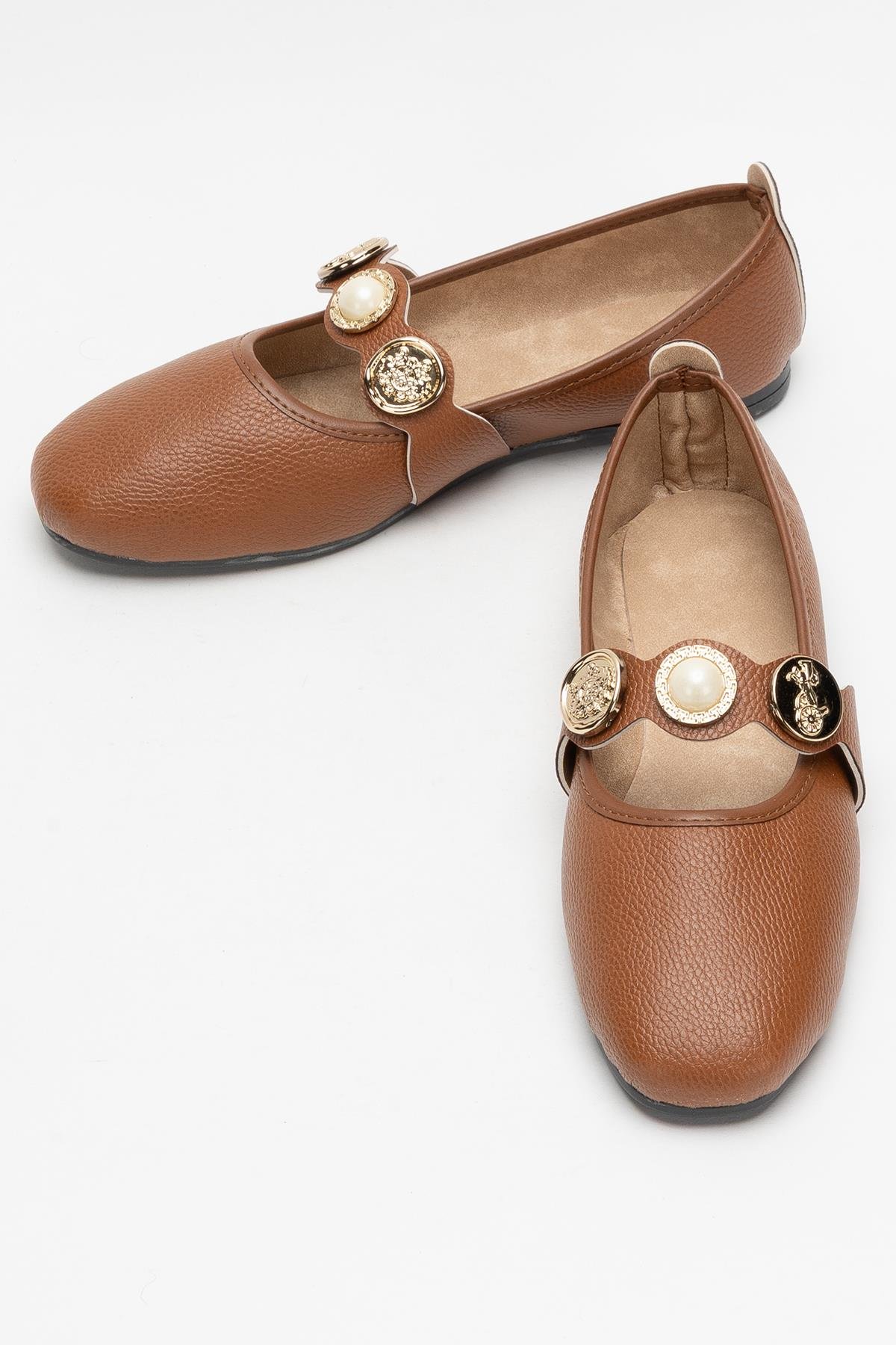 Kadın Aksesuarlı Bantlı Babet Ayakkabı TABA - Görsel 7