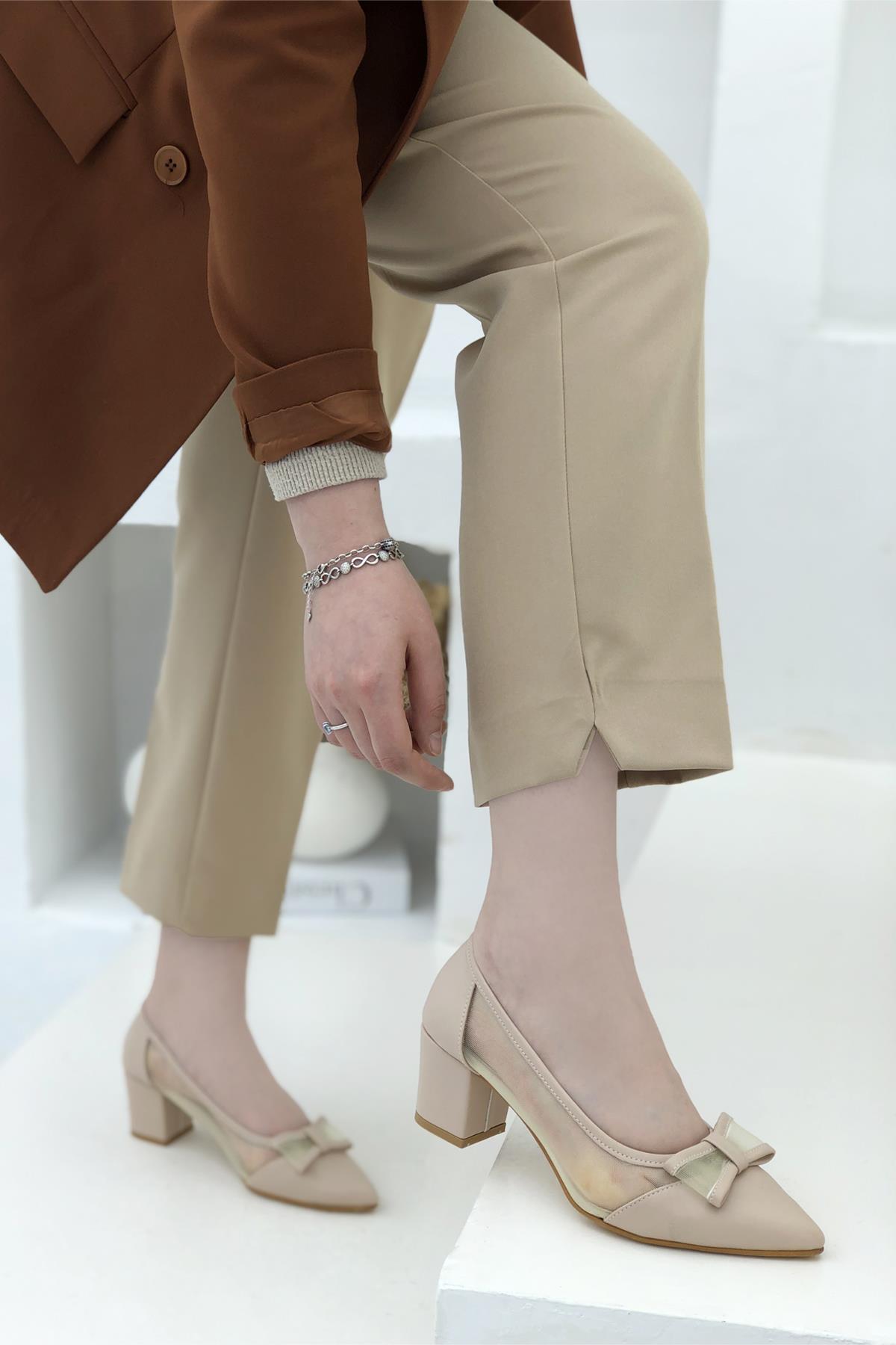 Tül Kurdela Detaylı Kadın Topuklu Ayakkabı - Görsel 2