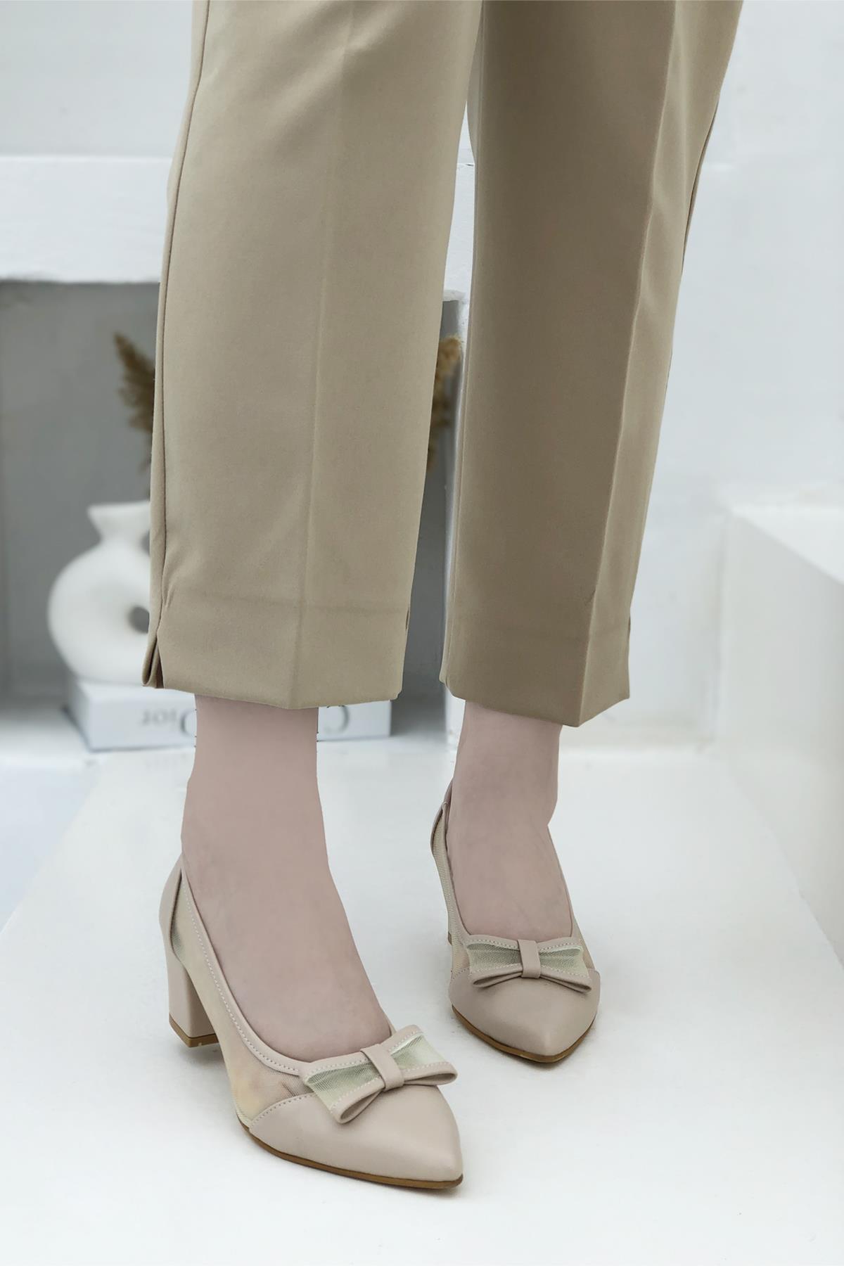 Tül Kurdela Detaylı Kadın Topuklu Ayakkabı - Görsel 5