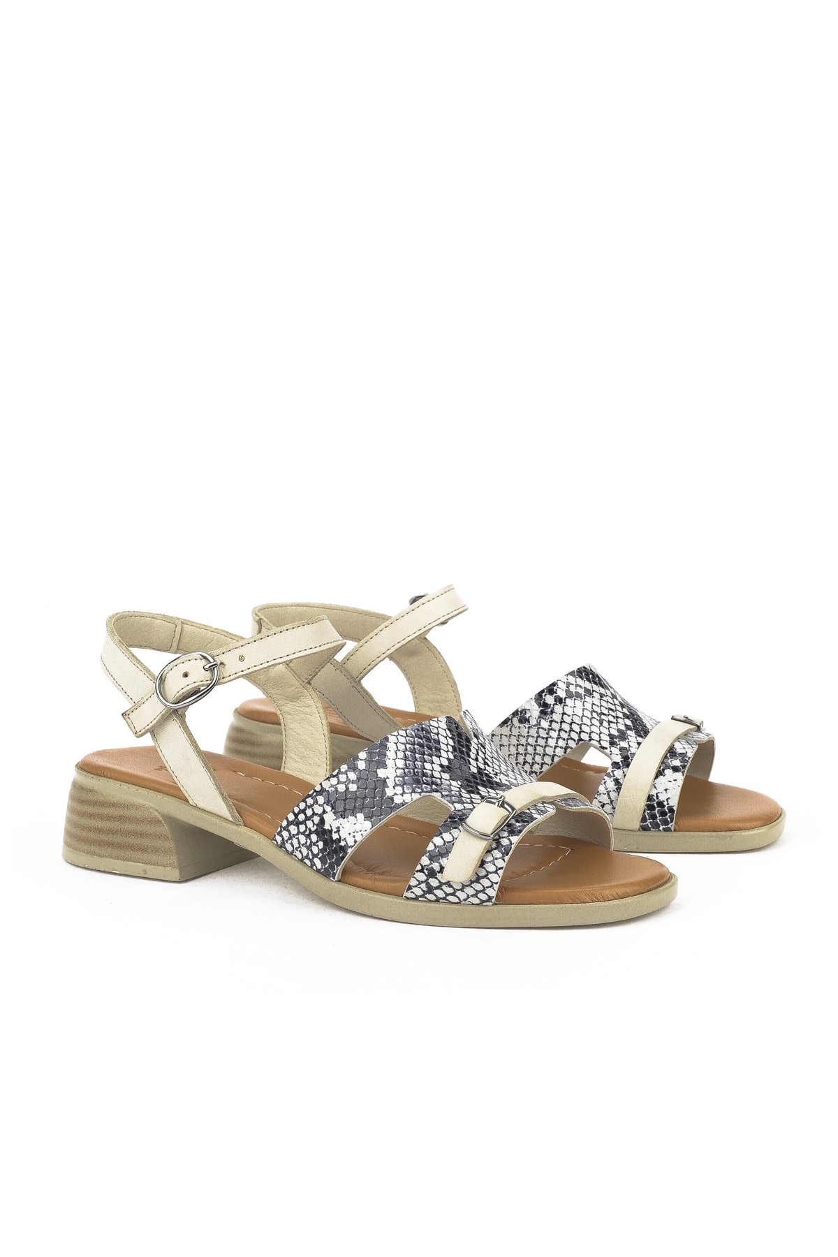 Kadın Hakiki Deri Topuklu Sandalet 1511032Z10209 Kırık Beyaz - Görsel 3