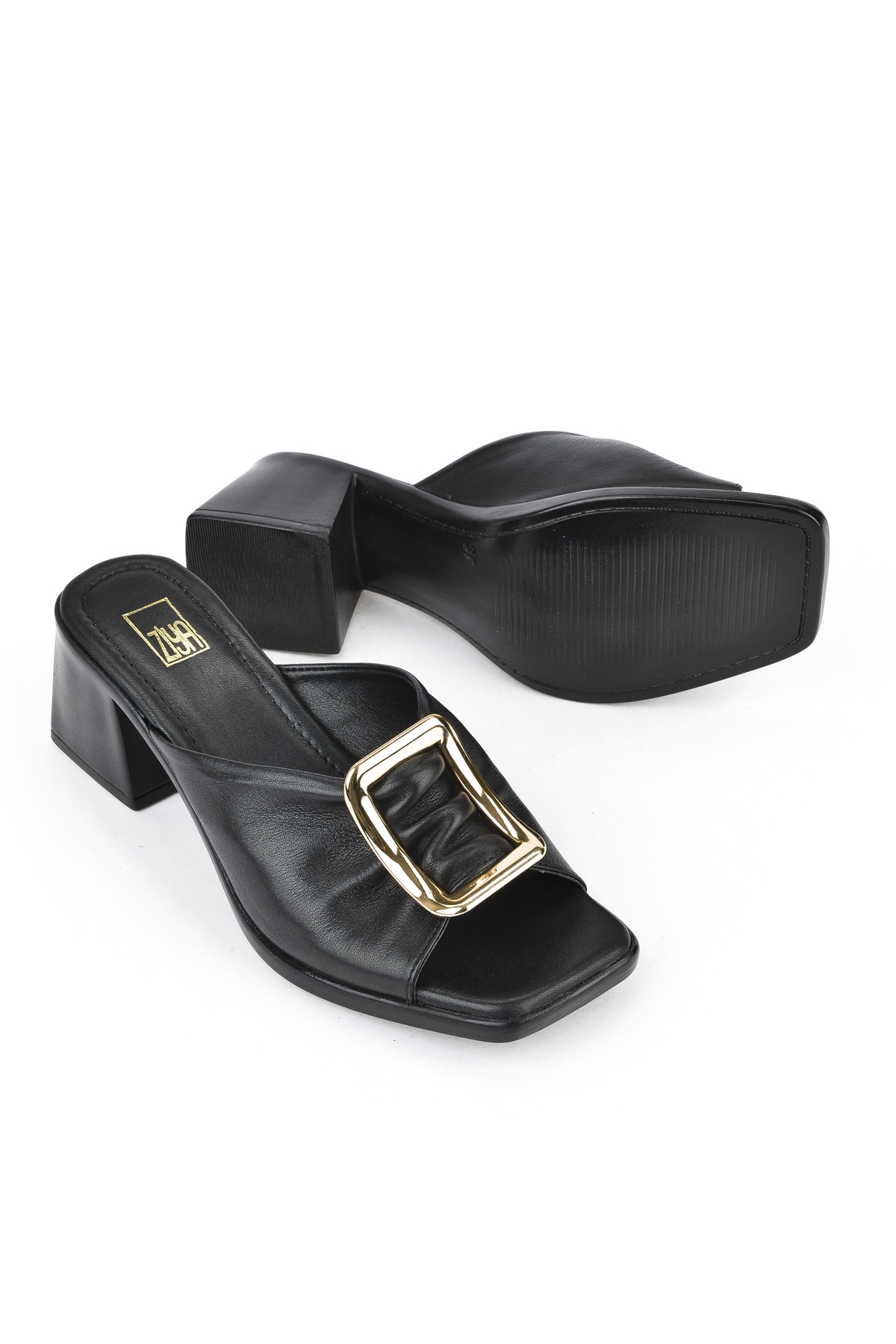 Kadın Hakiki Deri Topuklu Terlik 151992Z19008 Siyah - Görsel 5