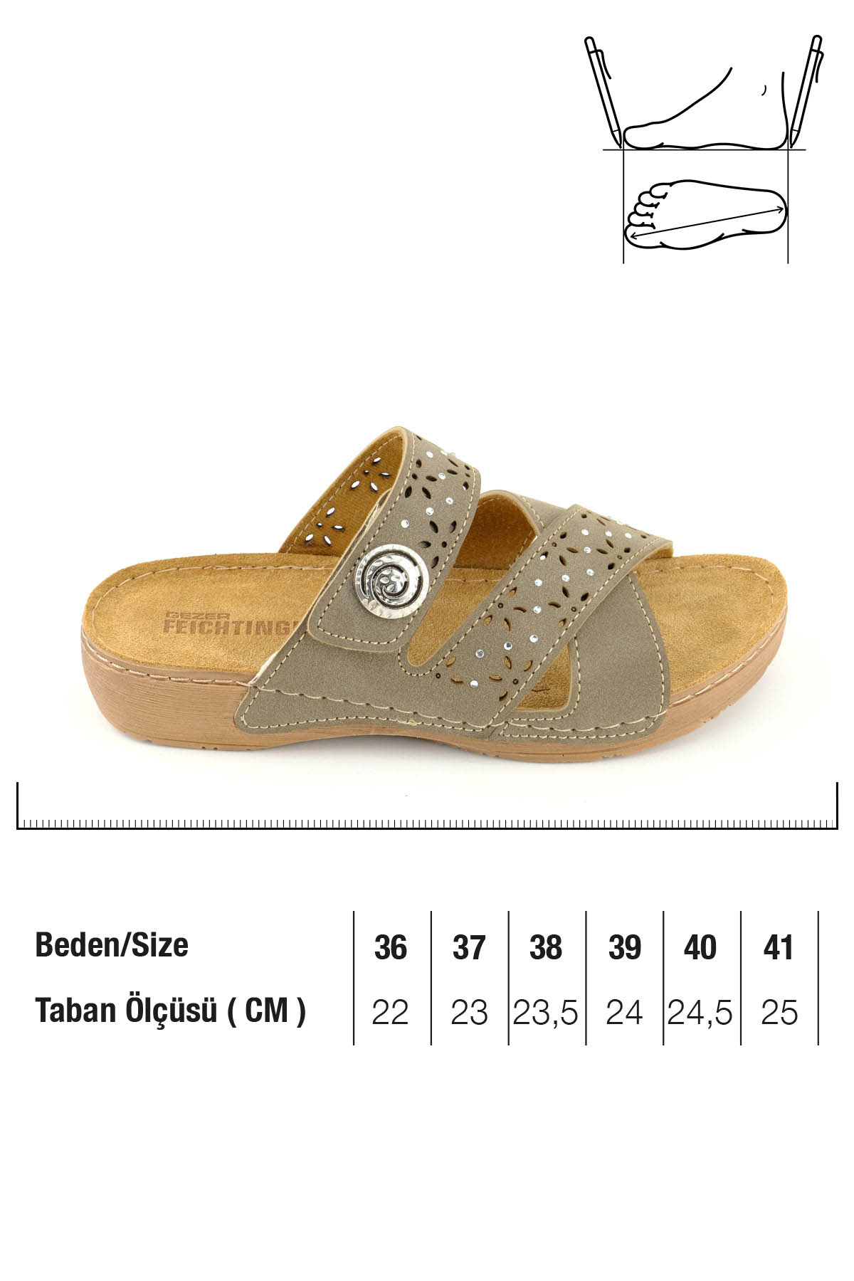 Feichtingen Kadın Yazlık İç Taban Hakiki Deri Tek Cırt Cırtlı Ayarlanabilir Rahat Taban Günlük Terlik - Görsel 3