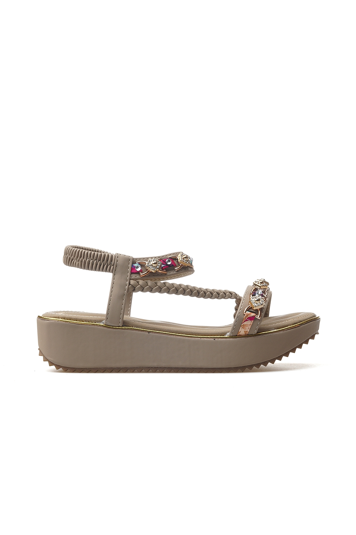 Kadın Taş Detaylı Günlük Sandalet Ayakkabı 25y 25y121-4 Z Bej - Görsel 2