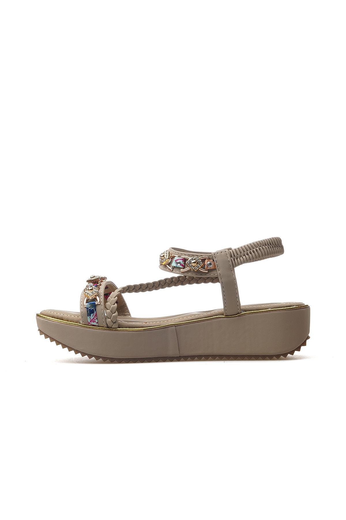 Kadın Taş Detaylı Günlük Sandalet Ayakkabı 25y 25y121-4 Z Bej - Görsel 3