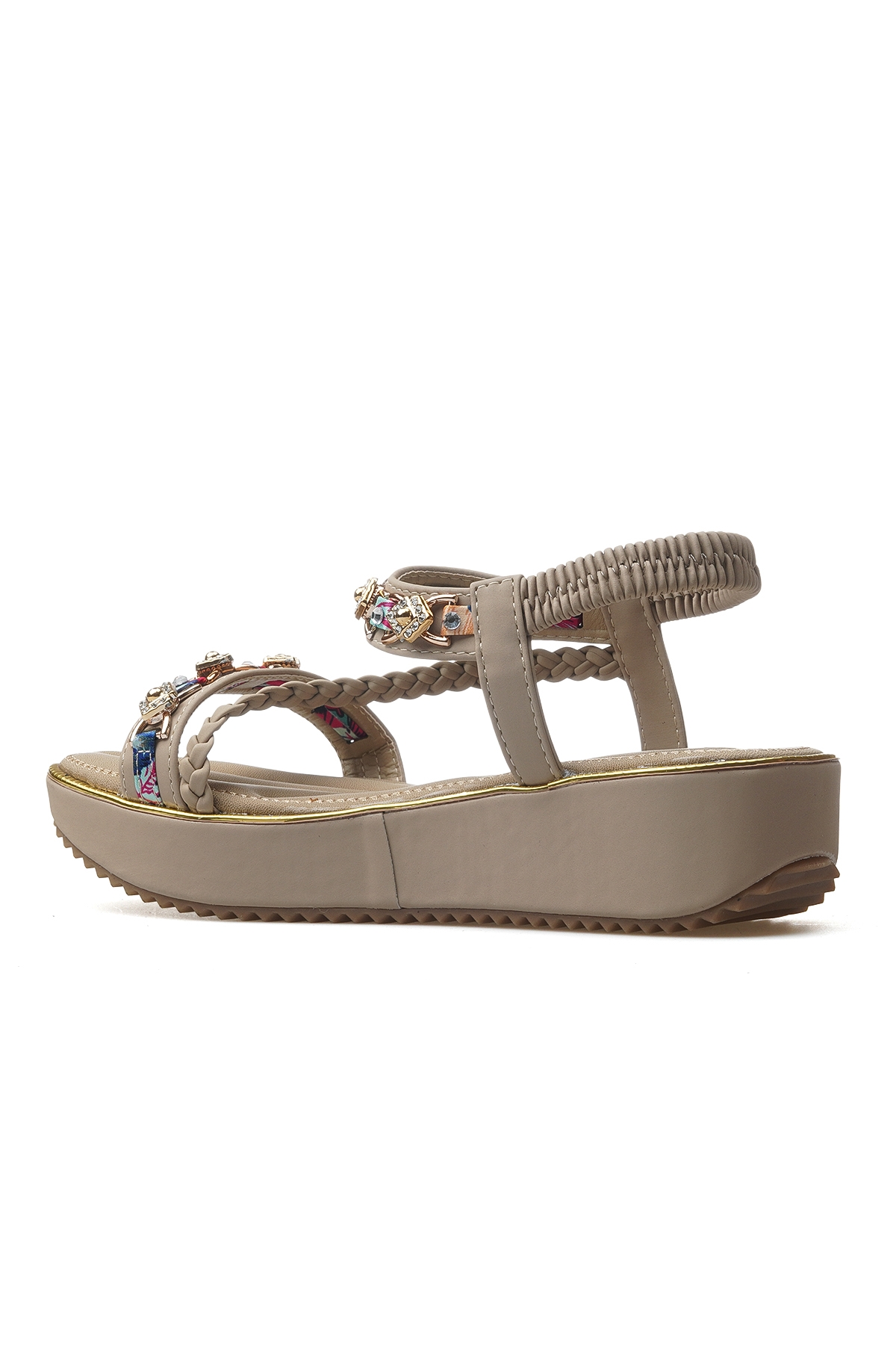 Kadın Taş Detaylı Günlük Sandalet Ayakkabı 25y 25y121-4 Z Bej - Görsel 4