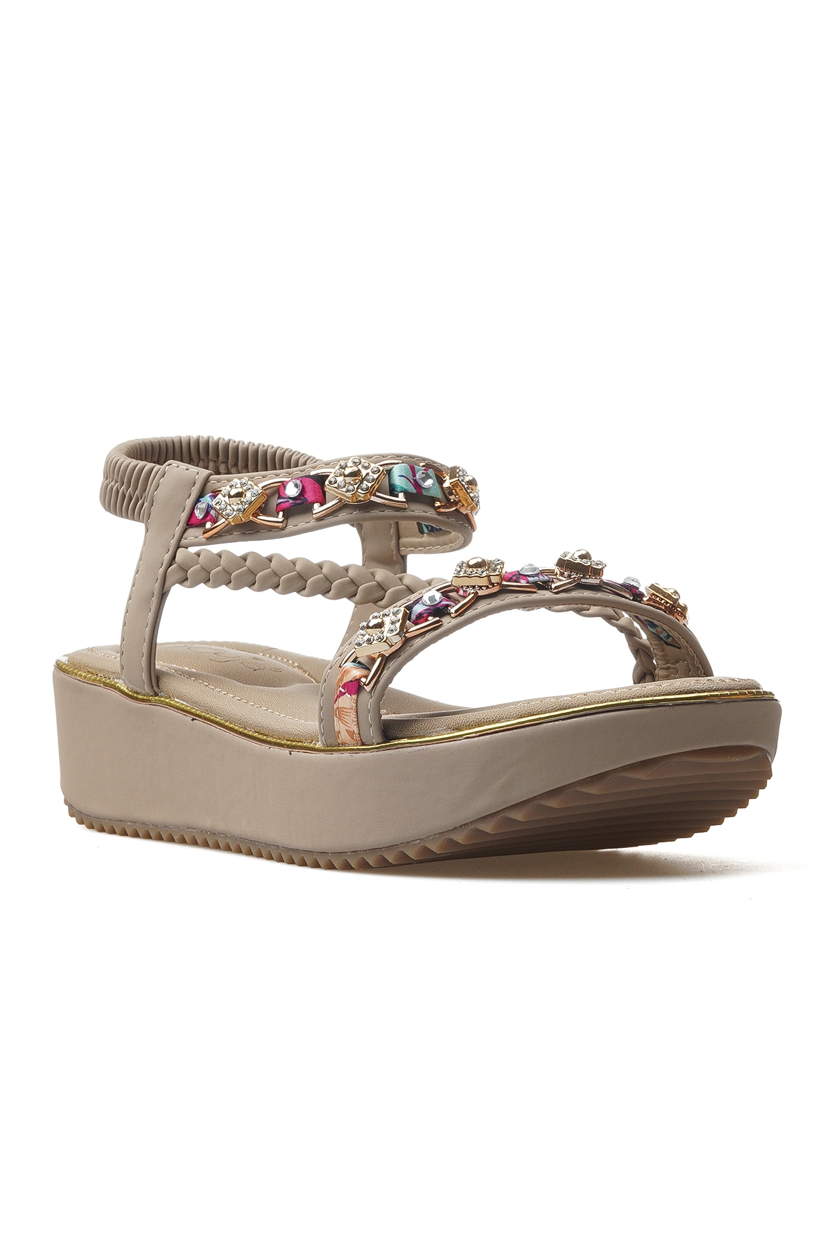 Kadın Taş Detaylı Günlük Sandalet Ayakkabı 25y 25y121-4 Z Bej - Görsel 5