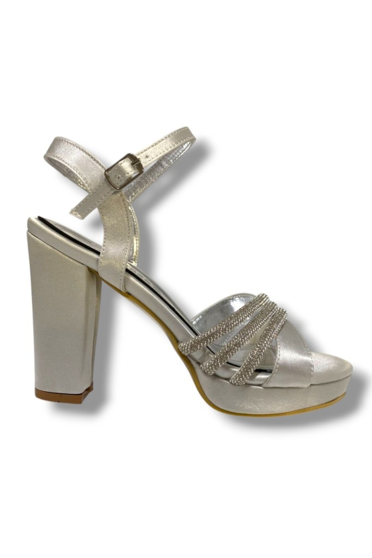 383-25 Saten Taşlı Yüksek Topuk Kadın Sandalet - Görsel 2