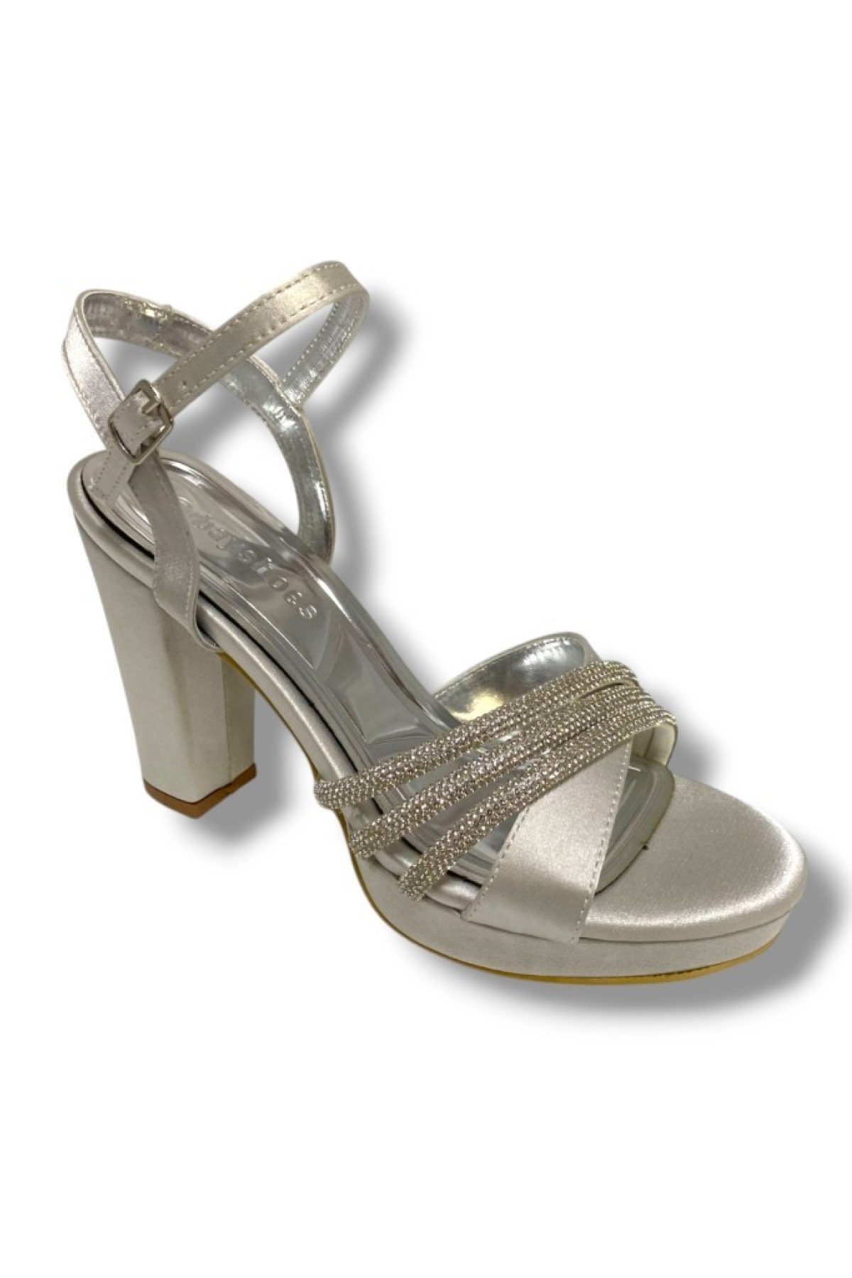 383-25 Saten Taşlı Yüksek Topuk Kadın Sandalet - Görsel 3