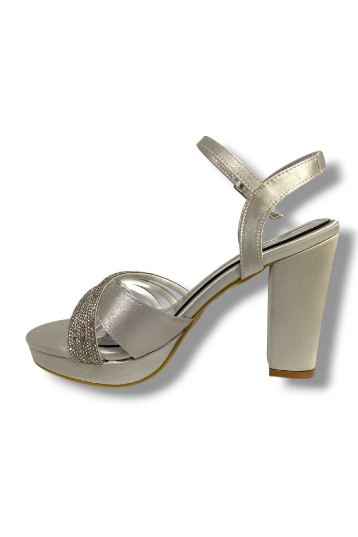 383-25 Saten Taşlı Yüksek Topuk Kadın Sandalet - Görsel 4