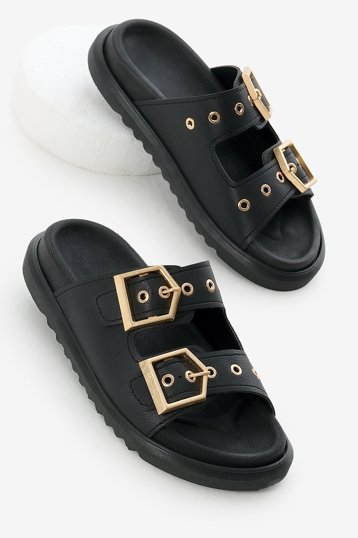 Kadın Siyah Poli Taban Çift Bantlı Tokalı Terlik - Görsel 2