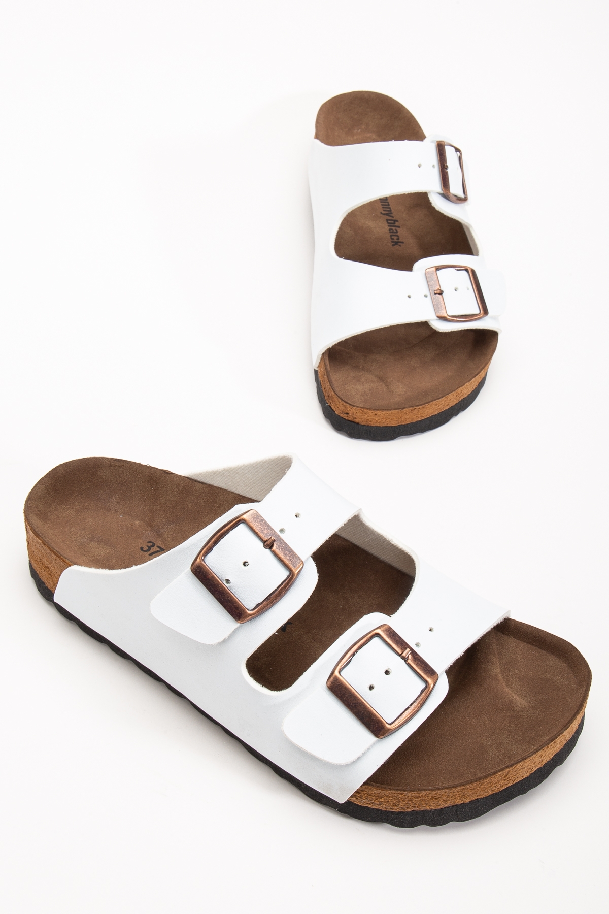 Unisex Beyaz Poli Taban Ayarlamalı Çift Tokalı Terlik - Görsel 2