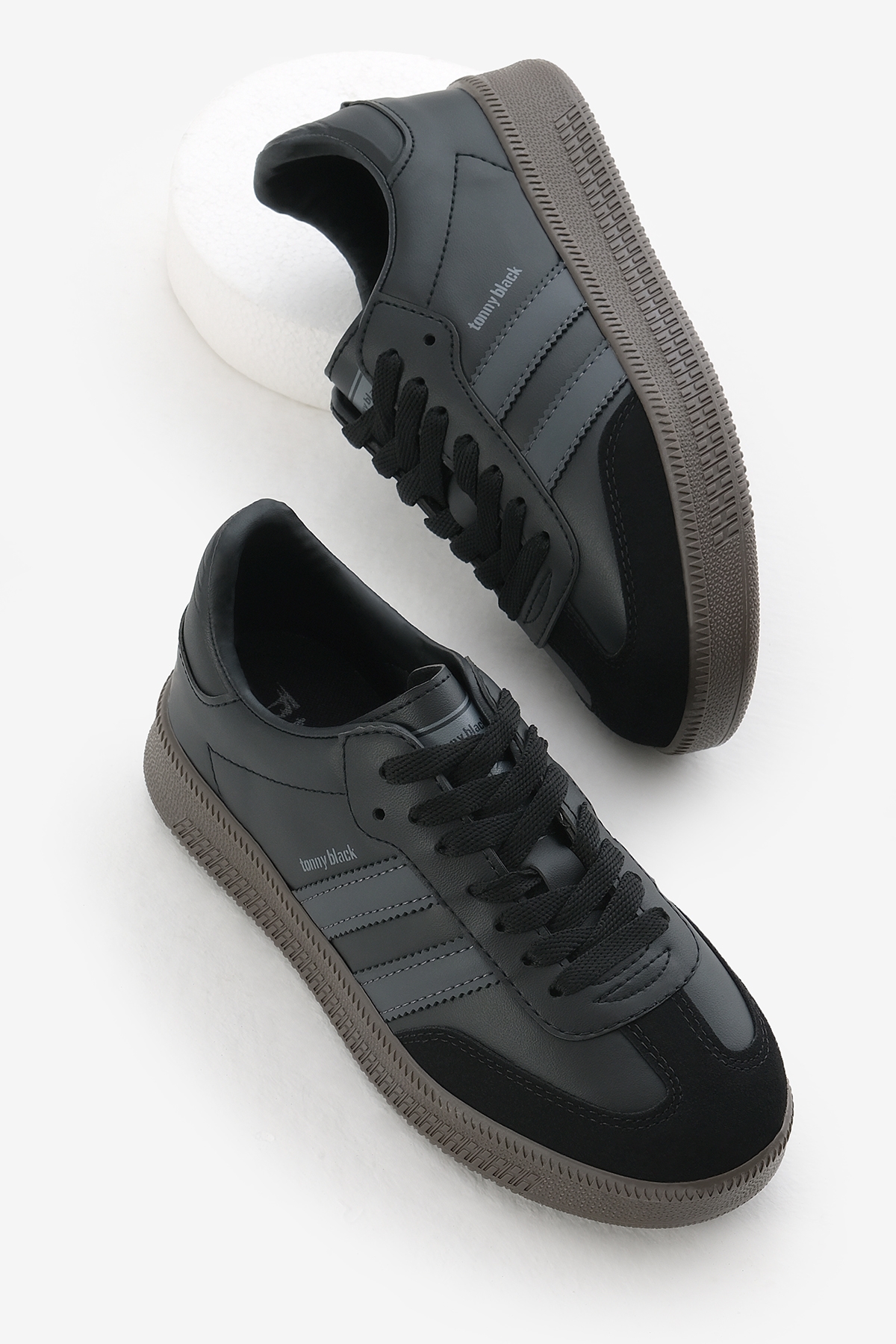 Unisex Siyah Füme Kalın Termo Taban Yanı Şeritli Bağcıklı Spor Ayakkabı - Görsel 2