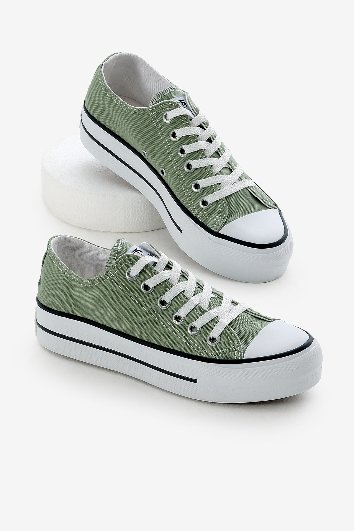 Kadın Mint Yeşili Termo Kalın Taban Bağcıklı Keten Spor Ayakkabı - Görsel 2