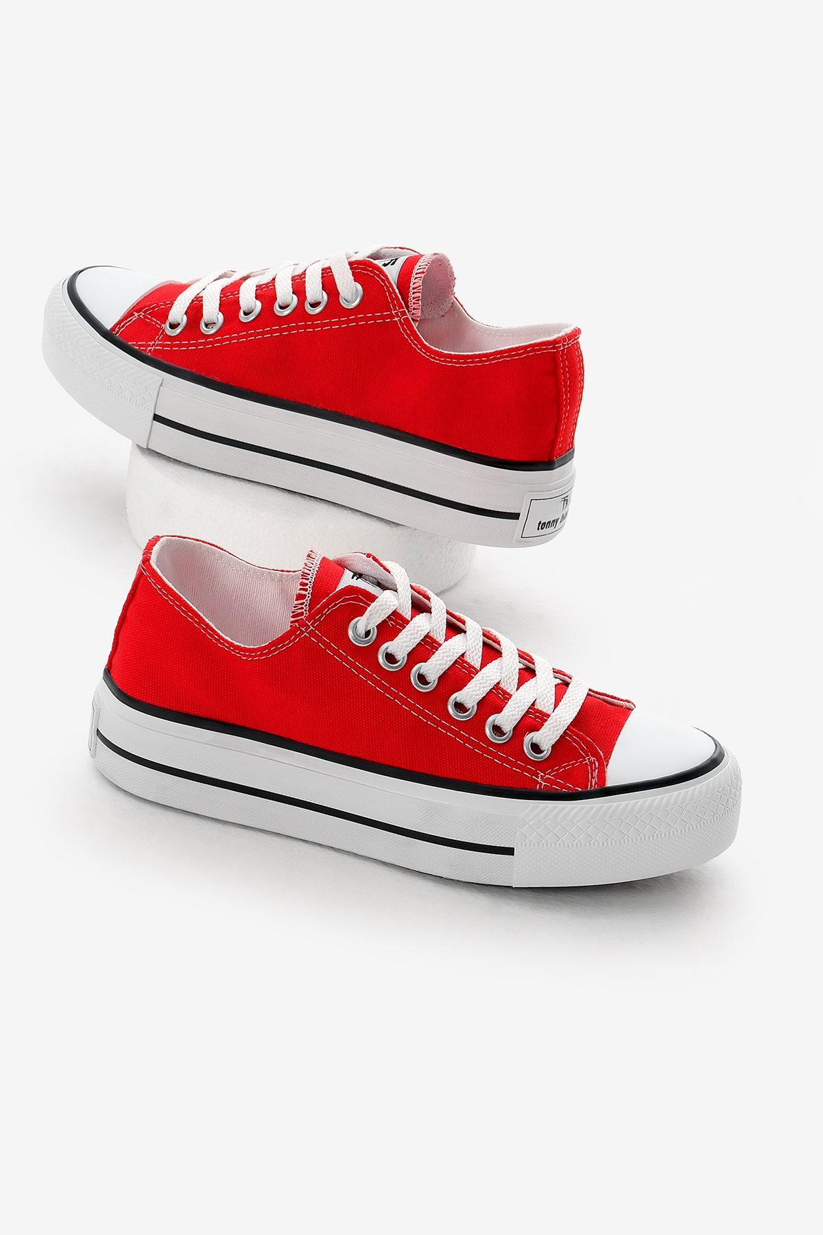 Kadın Kırmızı Termo Kalın Taban Bağcıklı Keten Spor Ayakkabı - Görsel 2